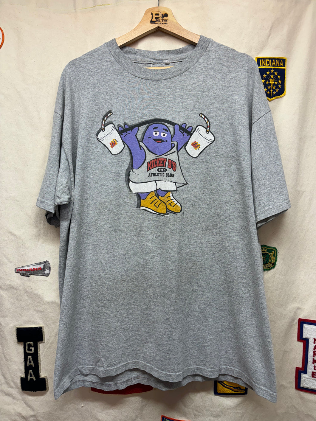 Vintage Mcdonalds Grimace Lifting Weights Grey 90's T-Shirt: XL