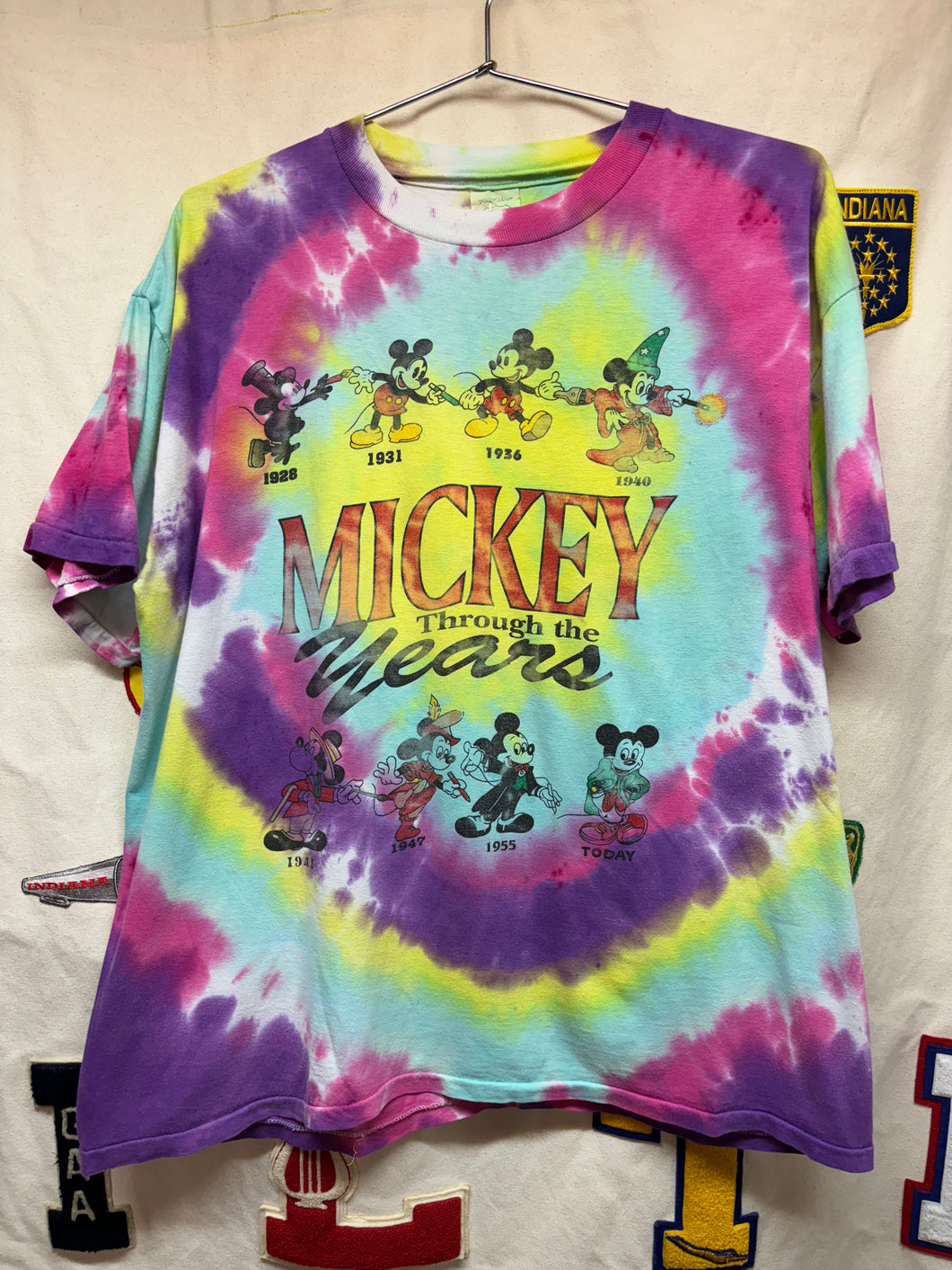 Vintage Mickey Mouse Through the Years Tie Dye Bootleg Disney Evans T-Shirt: XL