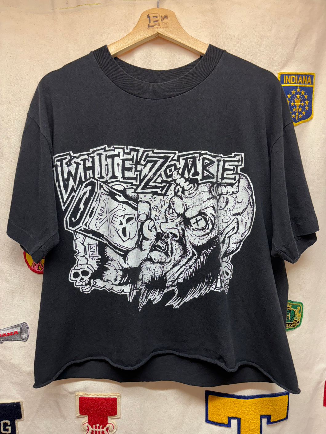 Vintage White Zombie Devil Let's Just Kill EveryDie Fucker  Cropped Black T-Shirt: Large