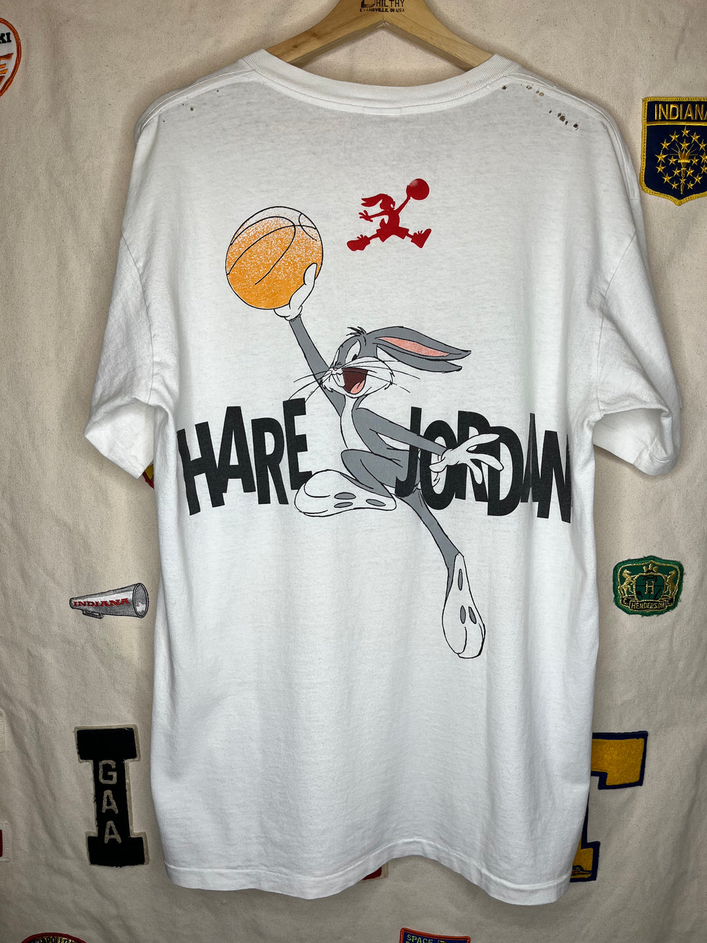 Vintage Nike Grey Tag Air Jordan Hare Bugs Bunny White T-Shirt: Large