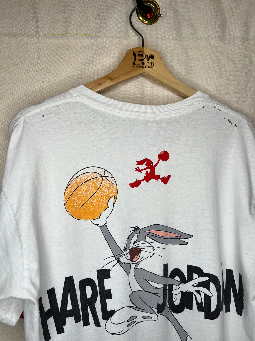 Vintage Nike Grey Tag Air Jordan Hare Bugs Bunny White T-Shirt: Large
