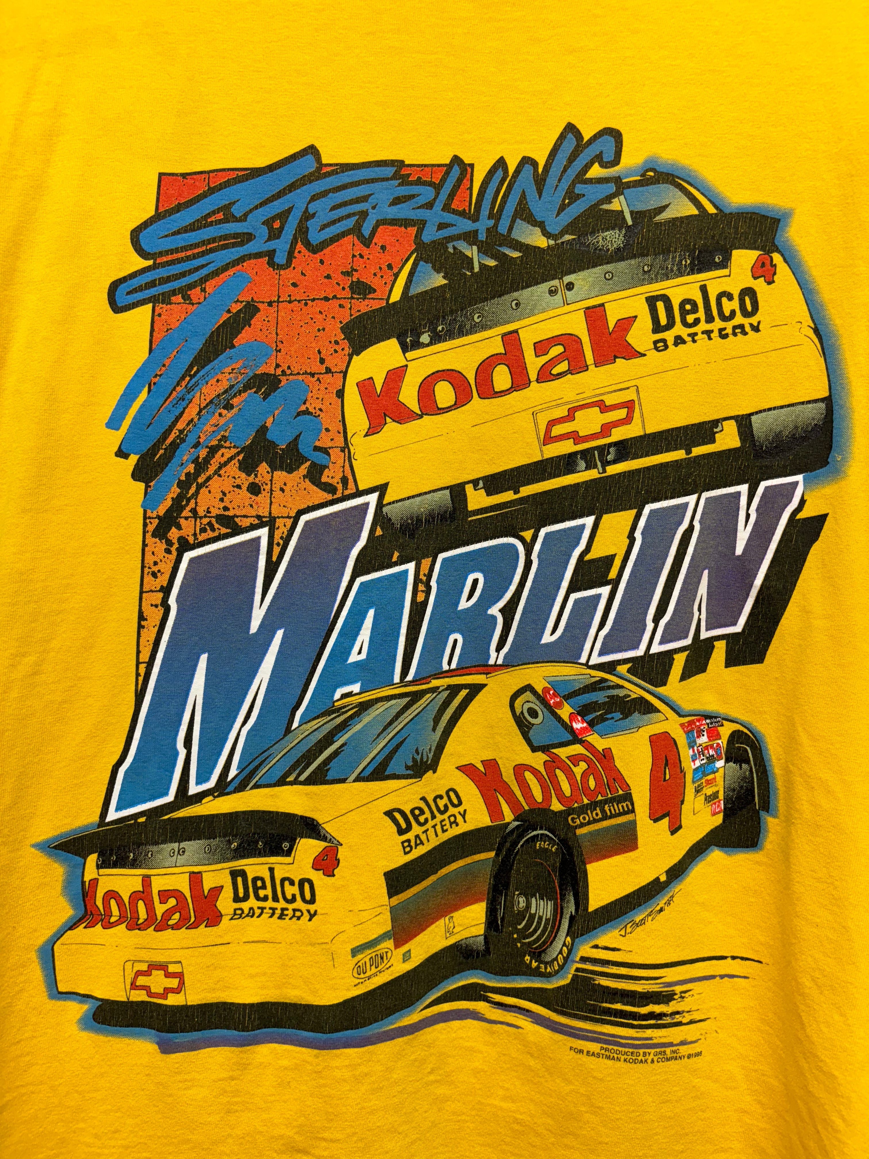 Vintage NASCAR Sterling Marlin Kodak Race Car Yellow T-Shirt: XXL