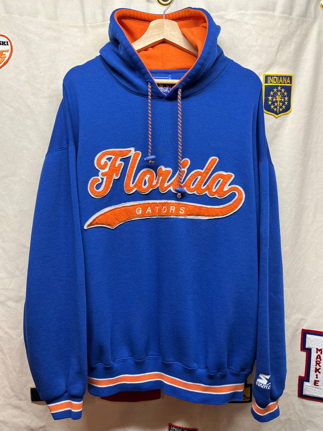 Vintage University of Florida Gators Starter Blue Felt Script Hoodie Sweatshirt: XL