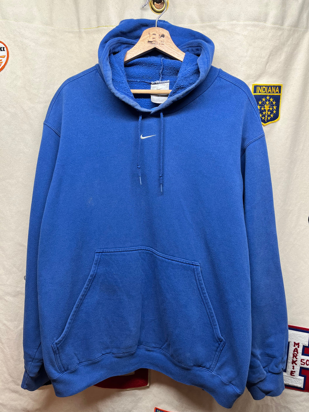 Vintage Nike Center Swoosh Blue Hoodie Sweatshirt: Large