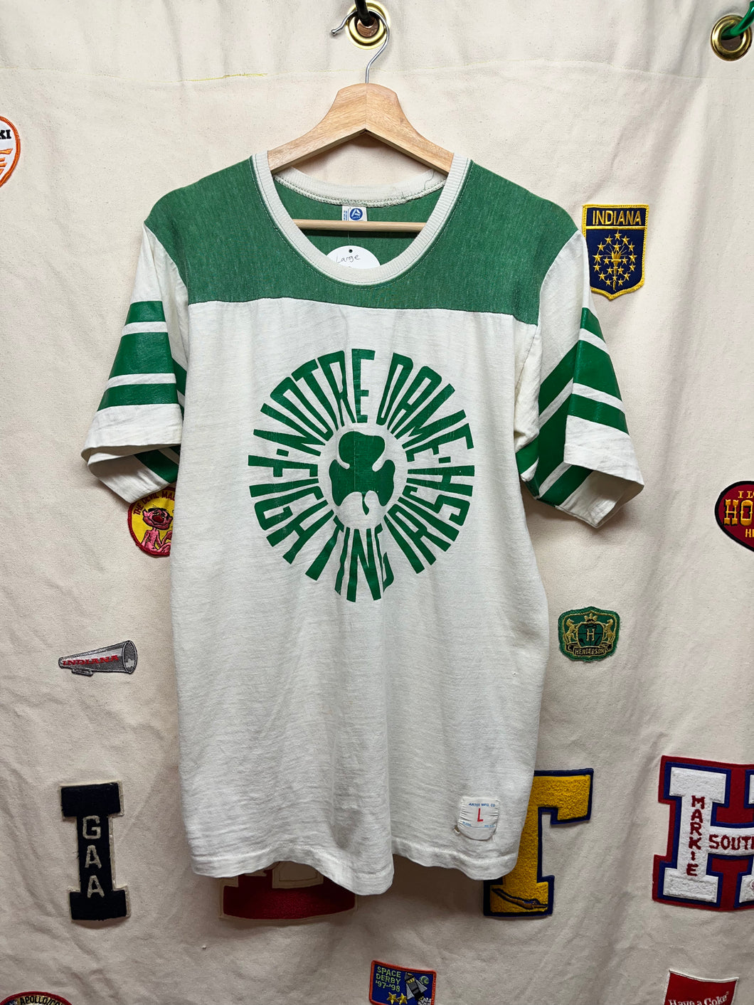 Vintage Notre Dame Fighting Irish Shamrock 70's Artex T-Shirt: Large