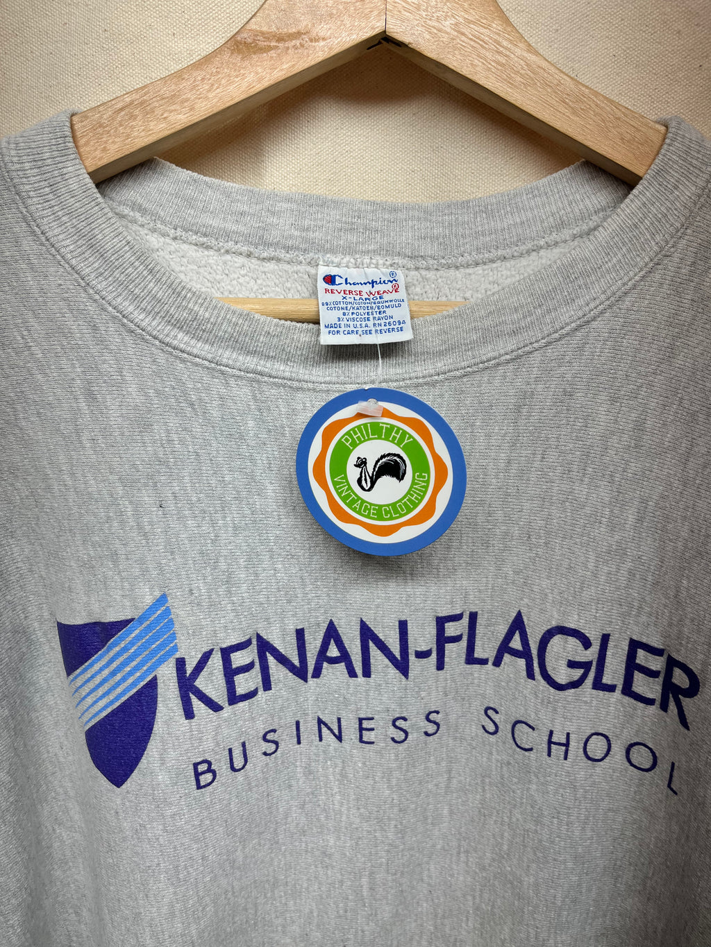 Vintage Kenan-Flagler Business School UNC Grey Champion Reverse Weave Crewneck Sweatshirt: XL