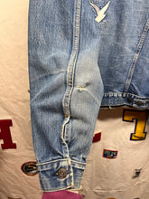 Load image into Gallery viewer, Vintage Levi&#39;s Embroidered Distressed 1970&#39;s Trucker Jacket: Small/Medium 40
