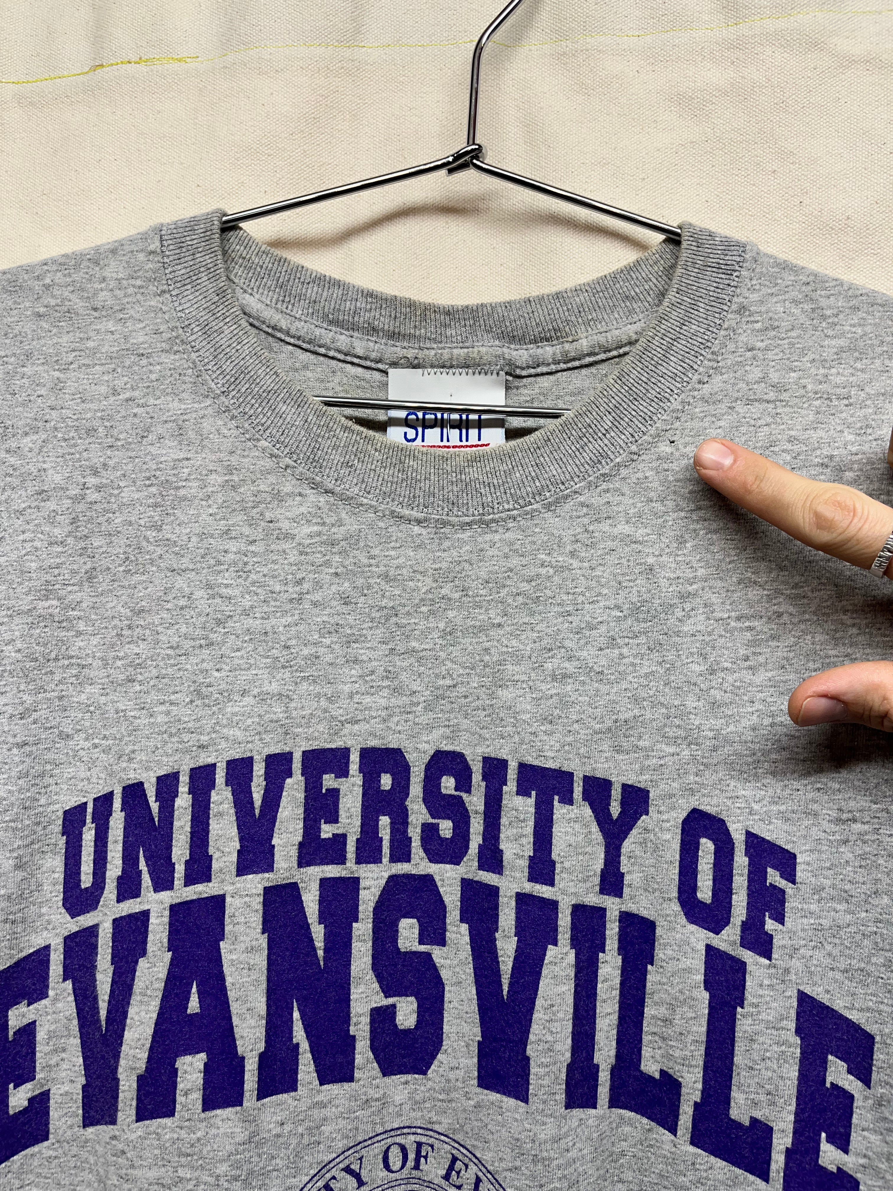 Vintage University of Evansville Aces UE Grey Japanese Crest Spirit Sportswear T-Shirt: XL