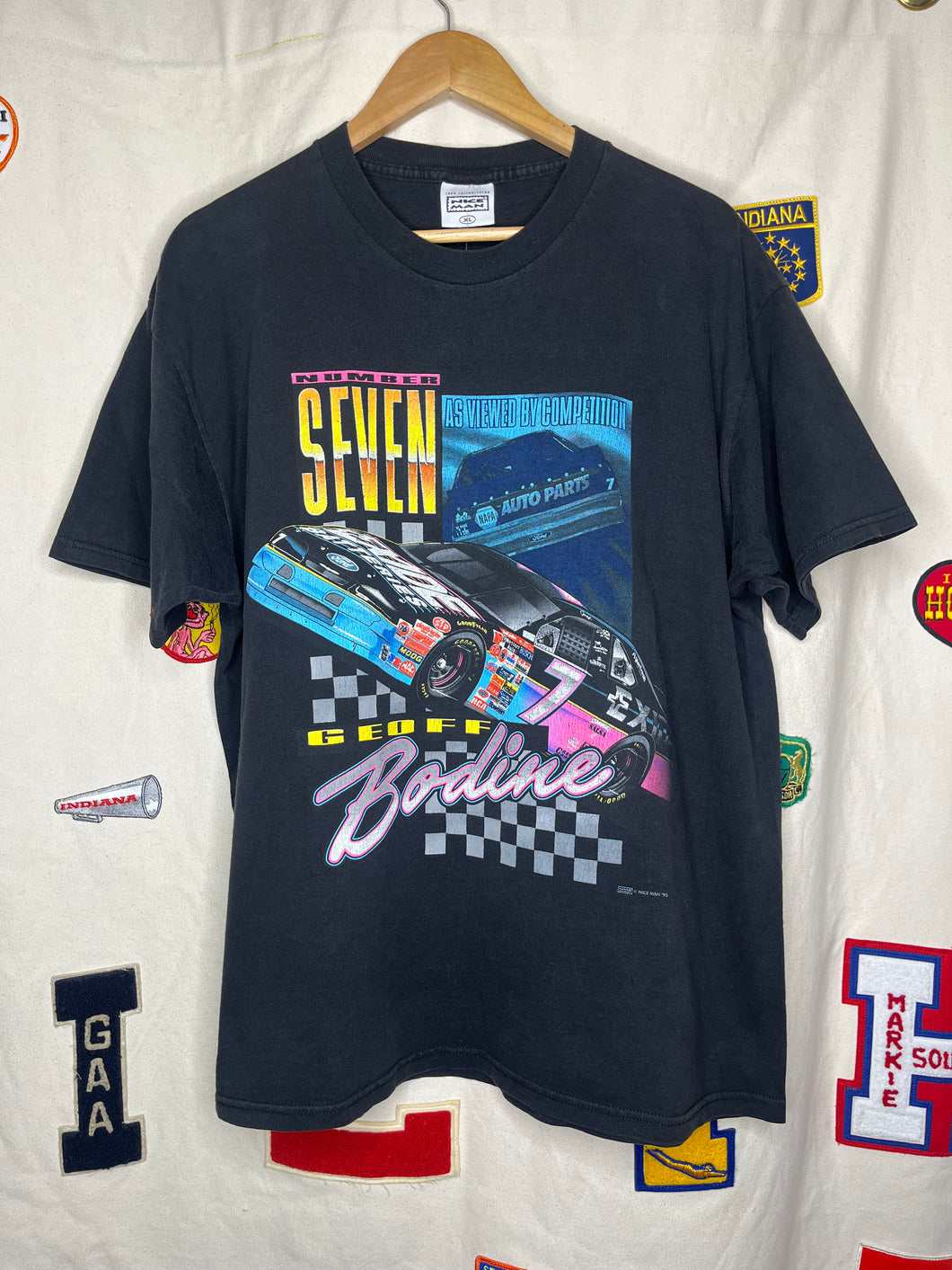 Vintage Geoff Bodine NASCAR 7 Exide Black Racing T-Shirt: XL