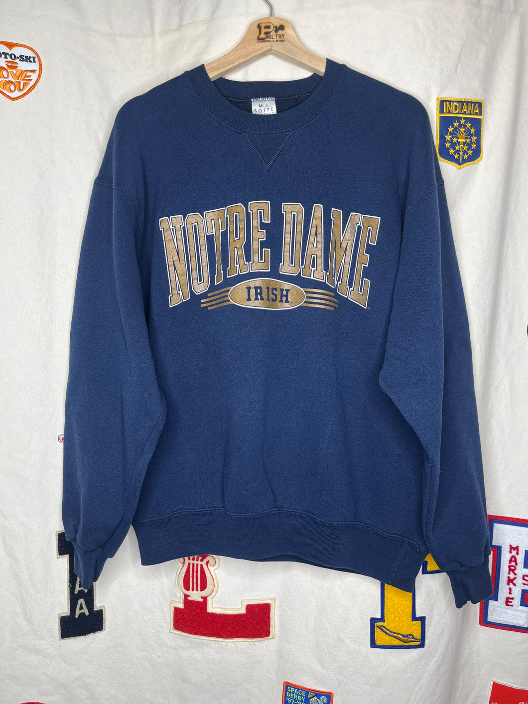 Vintage Notre Dame Irish Navy Spellout Crewneck Sweatshirt: Large