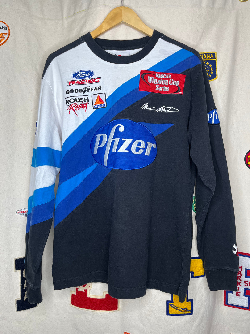 Vintage NASCAR Pfizer Mark Martin Longsleeve Cut and Sew Pit Crew T-Shirt: Medium