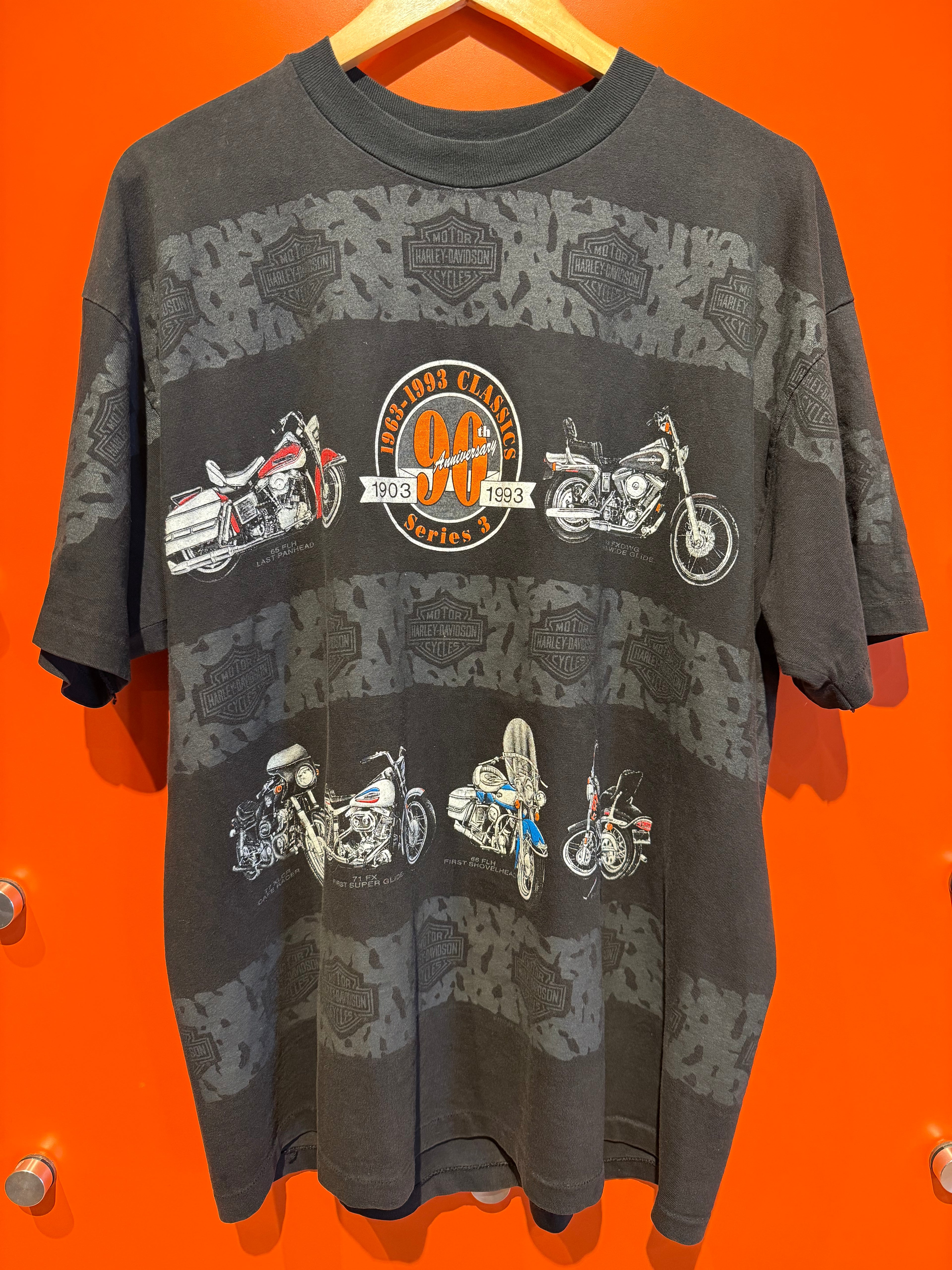 Vintage 90th Anniversary Harley-Davidson 1963-1993 Classics Series 3 Graphic T-Shirt: XL