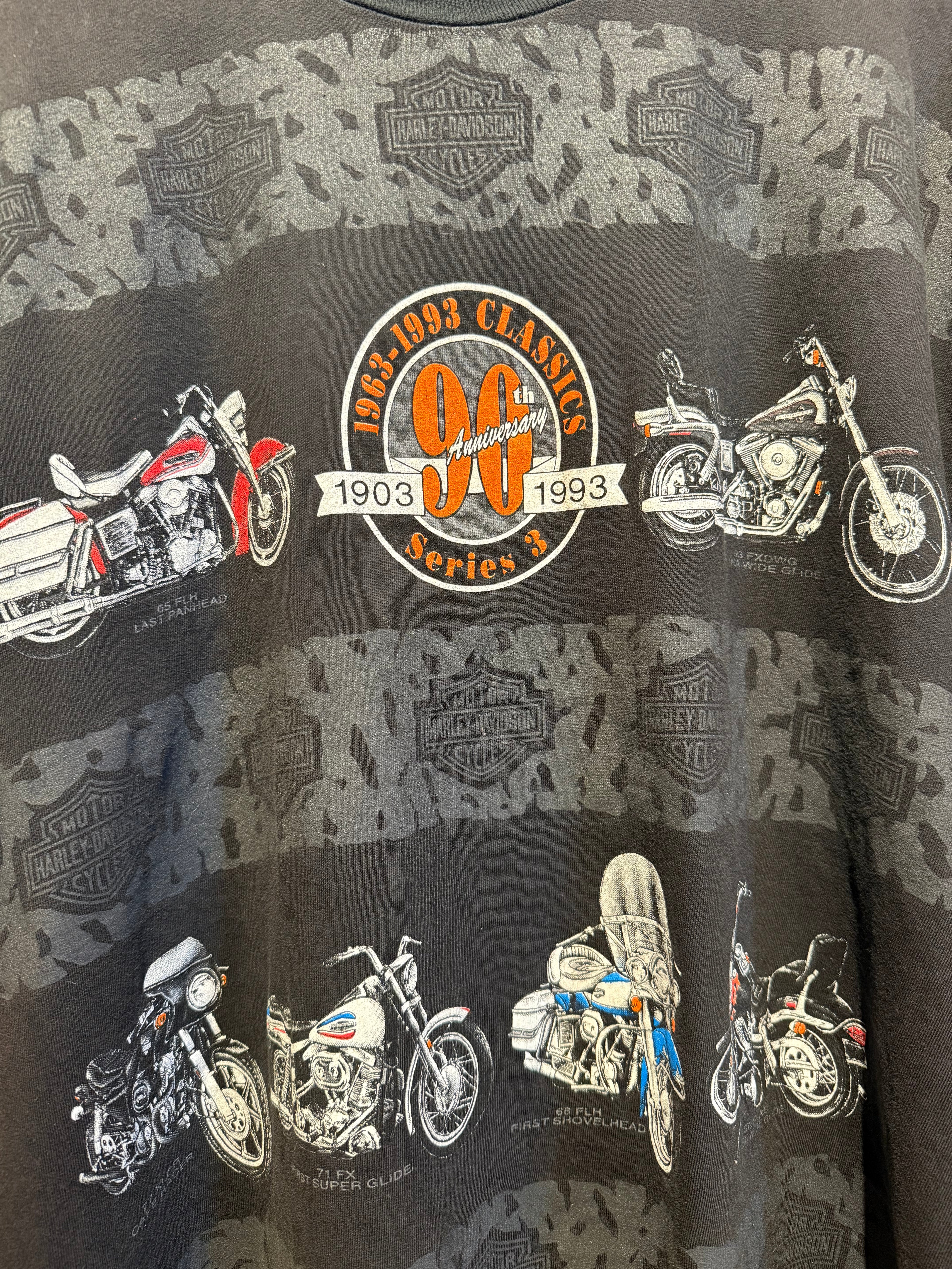 Vintage 90th Anniversary Harley-Davidson 1963-1993 Classics Series 3 Graphic T-Shirt: XL