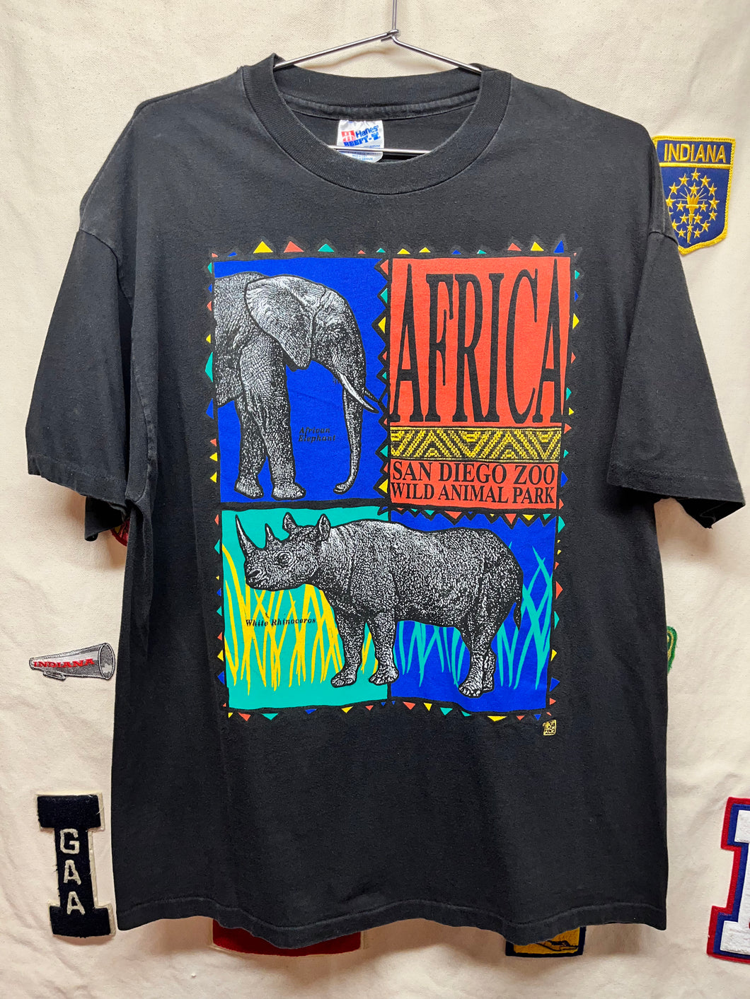 Vintage San Diego Zoo Africa Wild Animal Park Elephant Rhino Black T-Shirt: XL