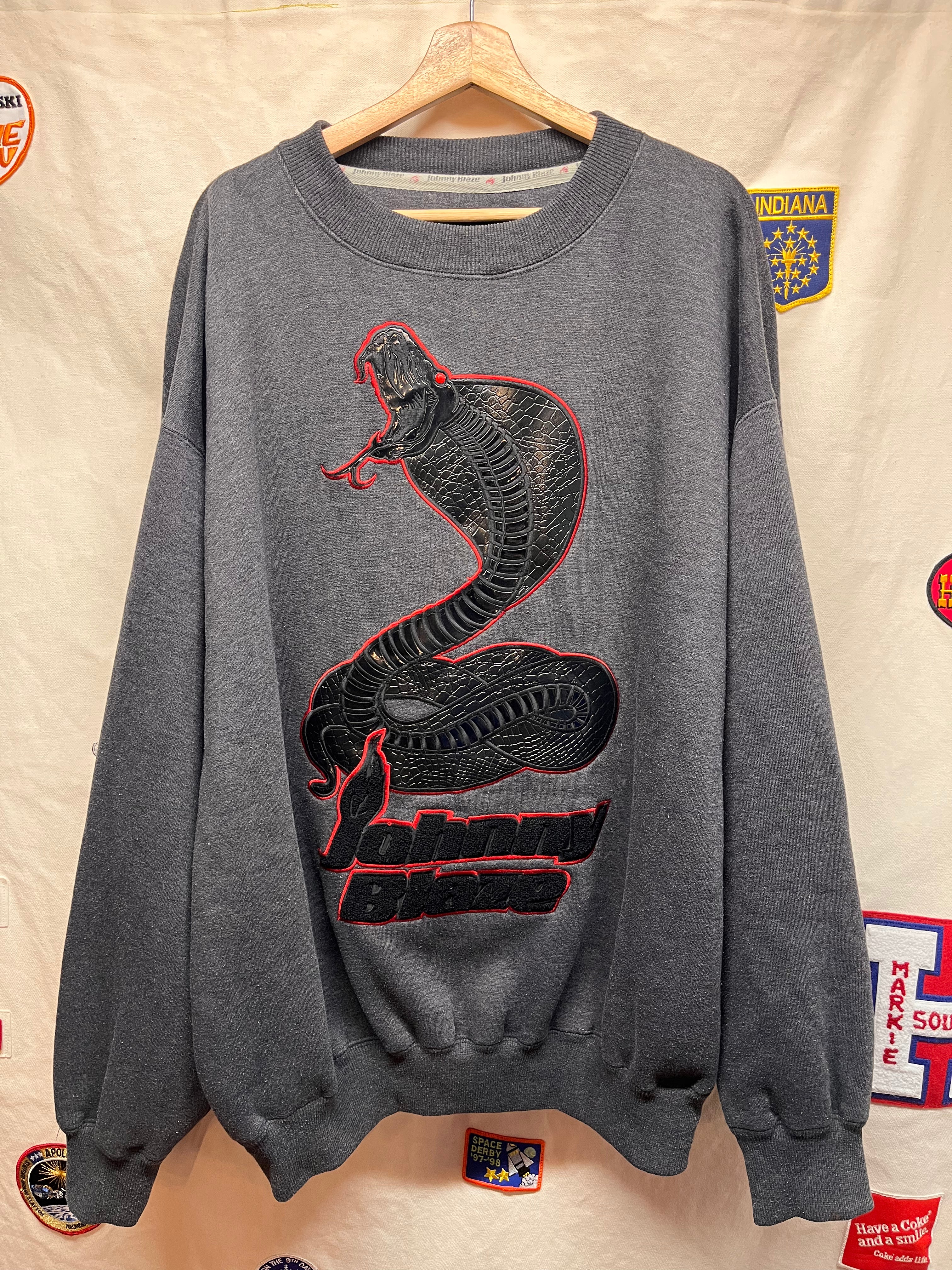 Vintage Johnny Blaze Y2K Snake Charcoal Grey Crewneck Sweatshirt: XXL