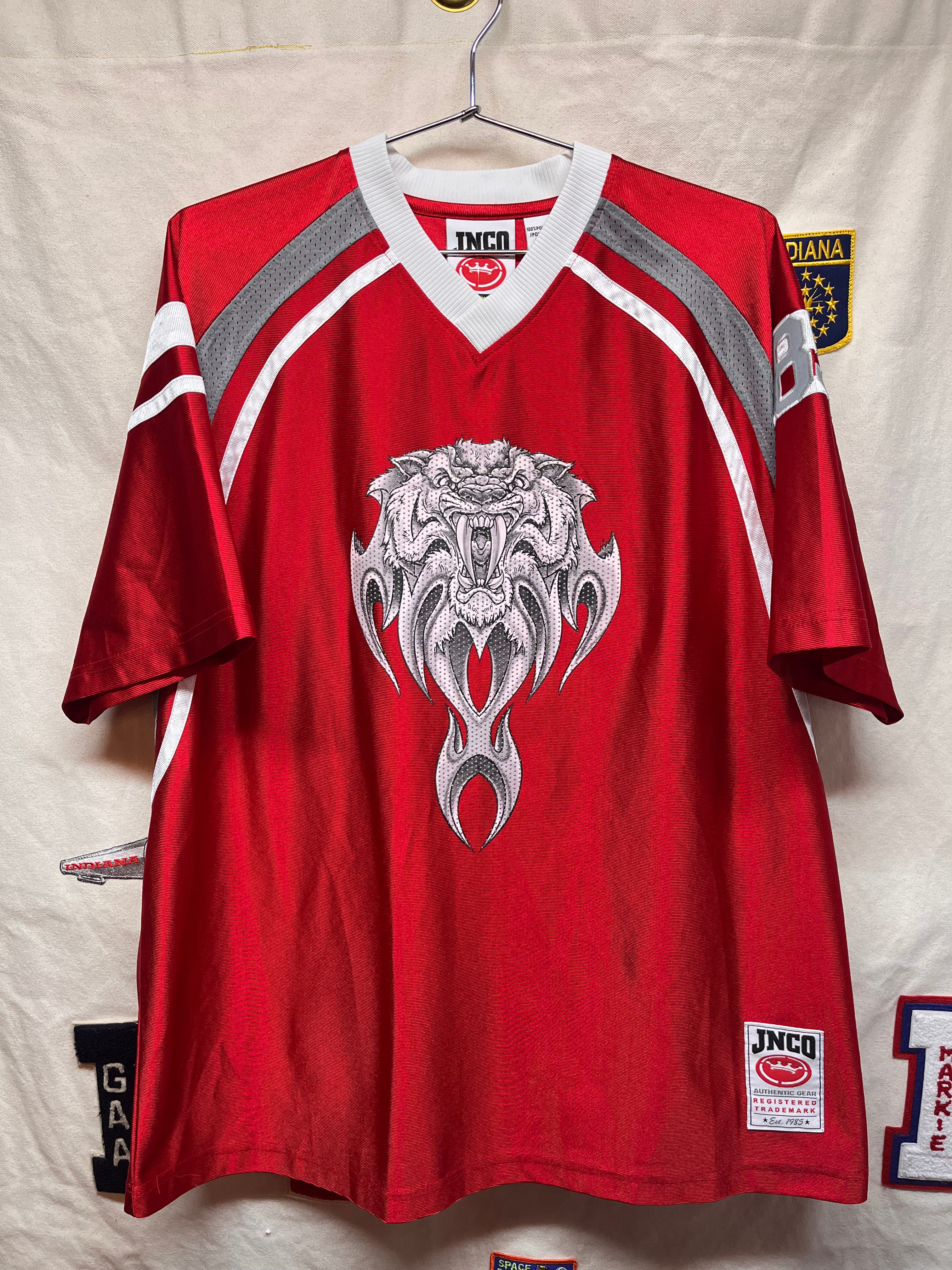 Vintage JNCO Jeans Red Tiger Jersey Shirt: XL