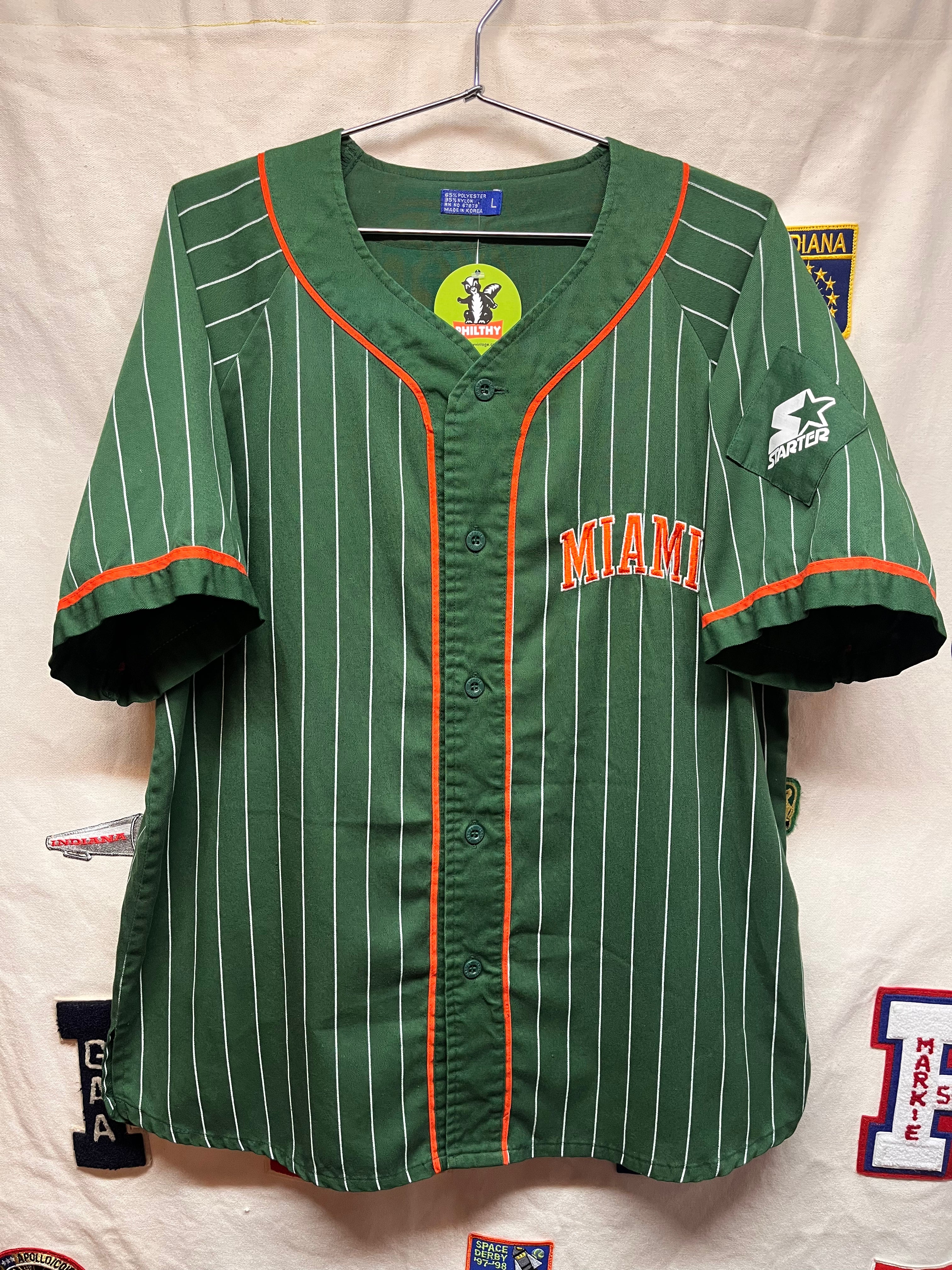 Vtg University of Miami Hurricanes Starter Pinstripe Baseball Jersey: Large