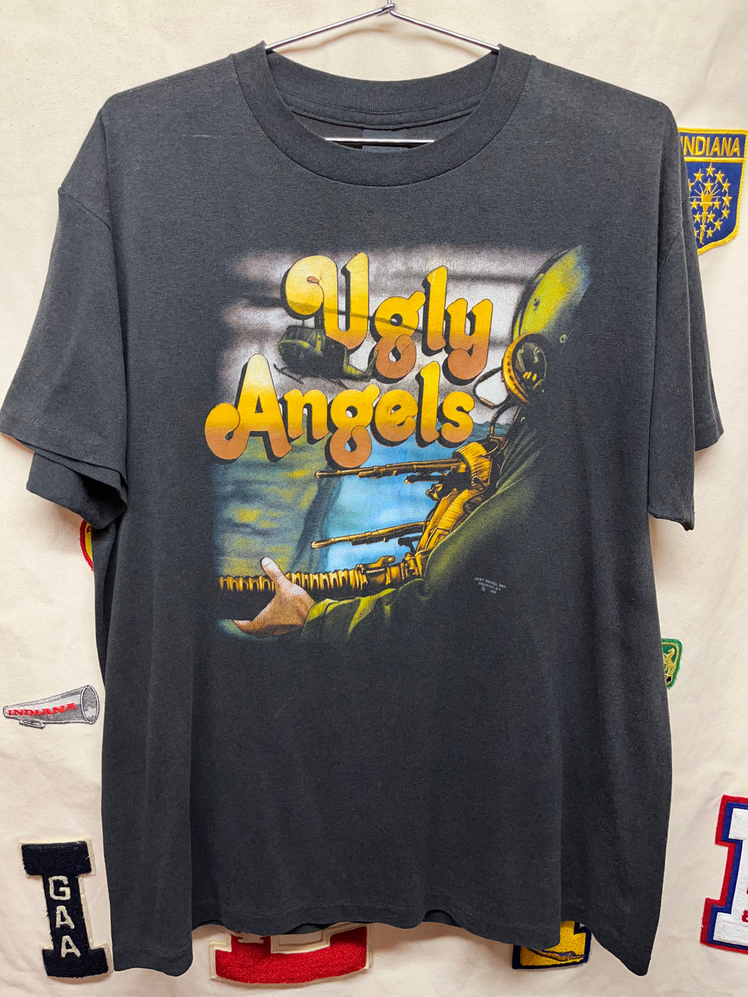 Vintage Ugly Angels Military Gunner 3D Emblem Just Brass Black T-Shirt: XL