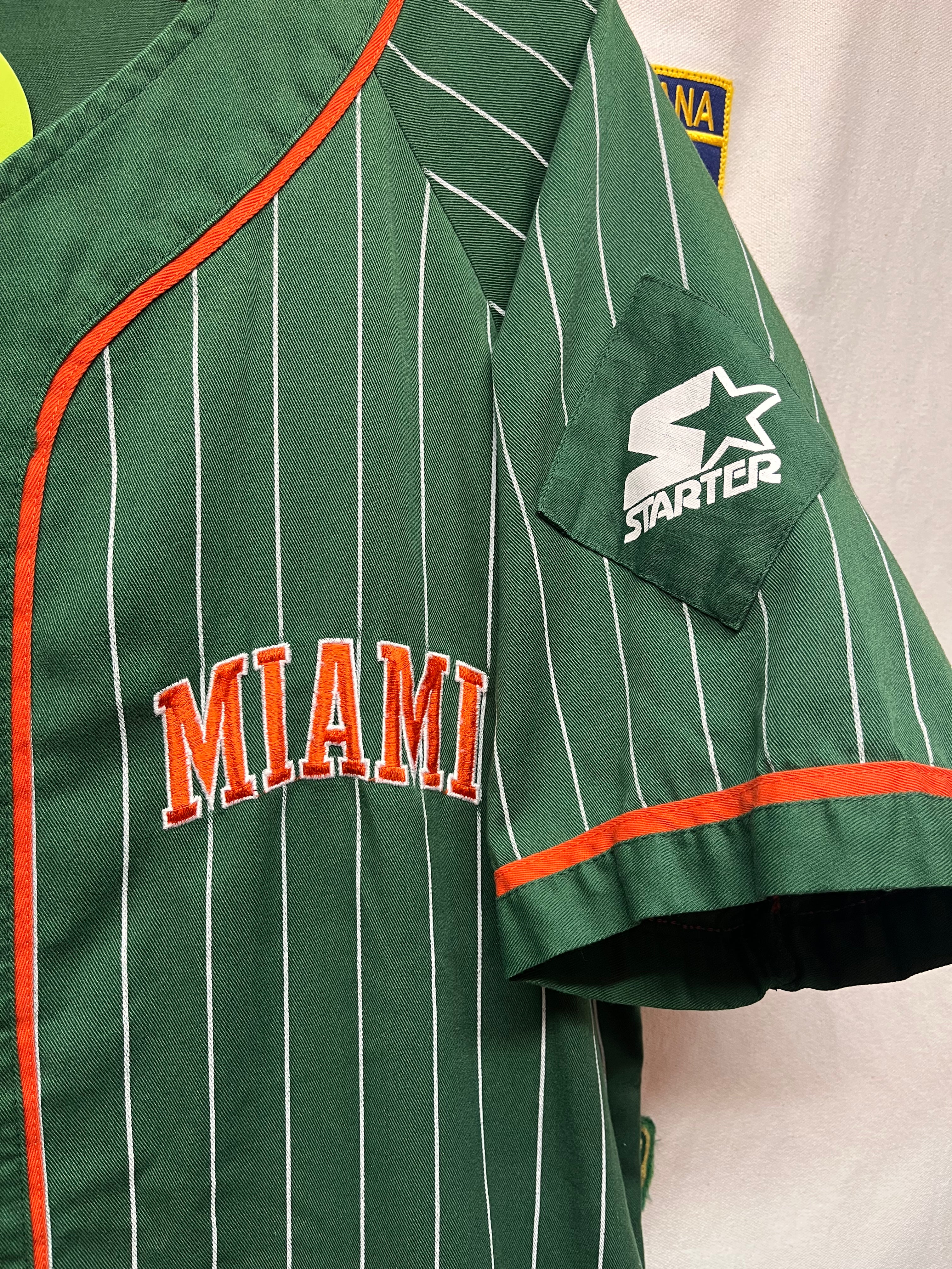 Vtg University of Miami Hurricanes Starter Pinstripe Baseball Jersey: Large