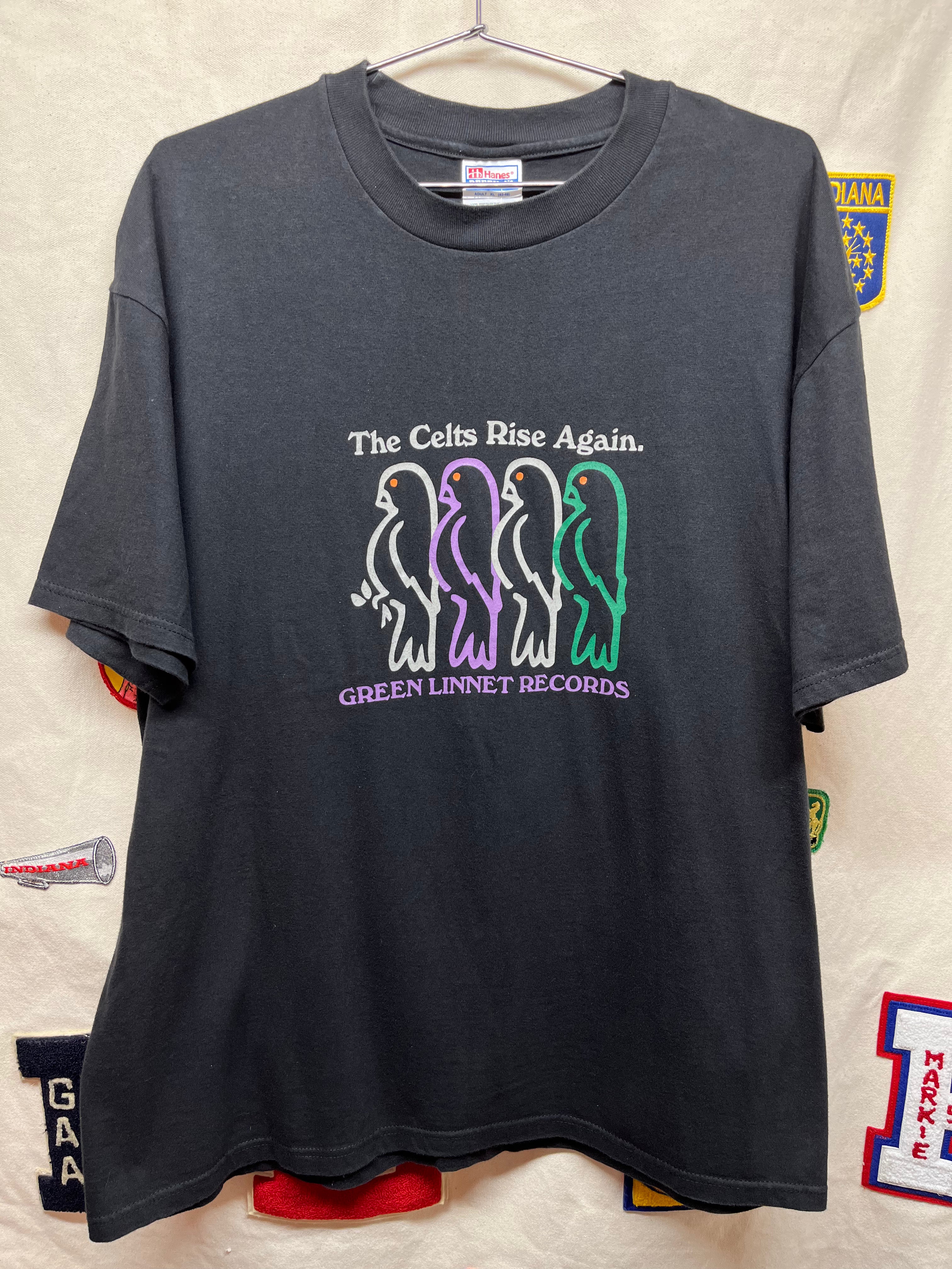 Vintage Green Linnet Records The Celts Rise Again Doves Black T-Shirt: XL
