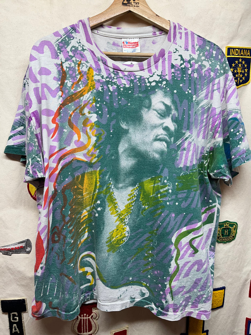 Vintage Jimi Hednrix ALL Over print Mosquitohead Style Psychedelic Acid T-Shirt: L/XL