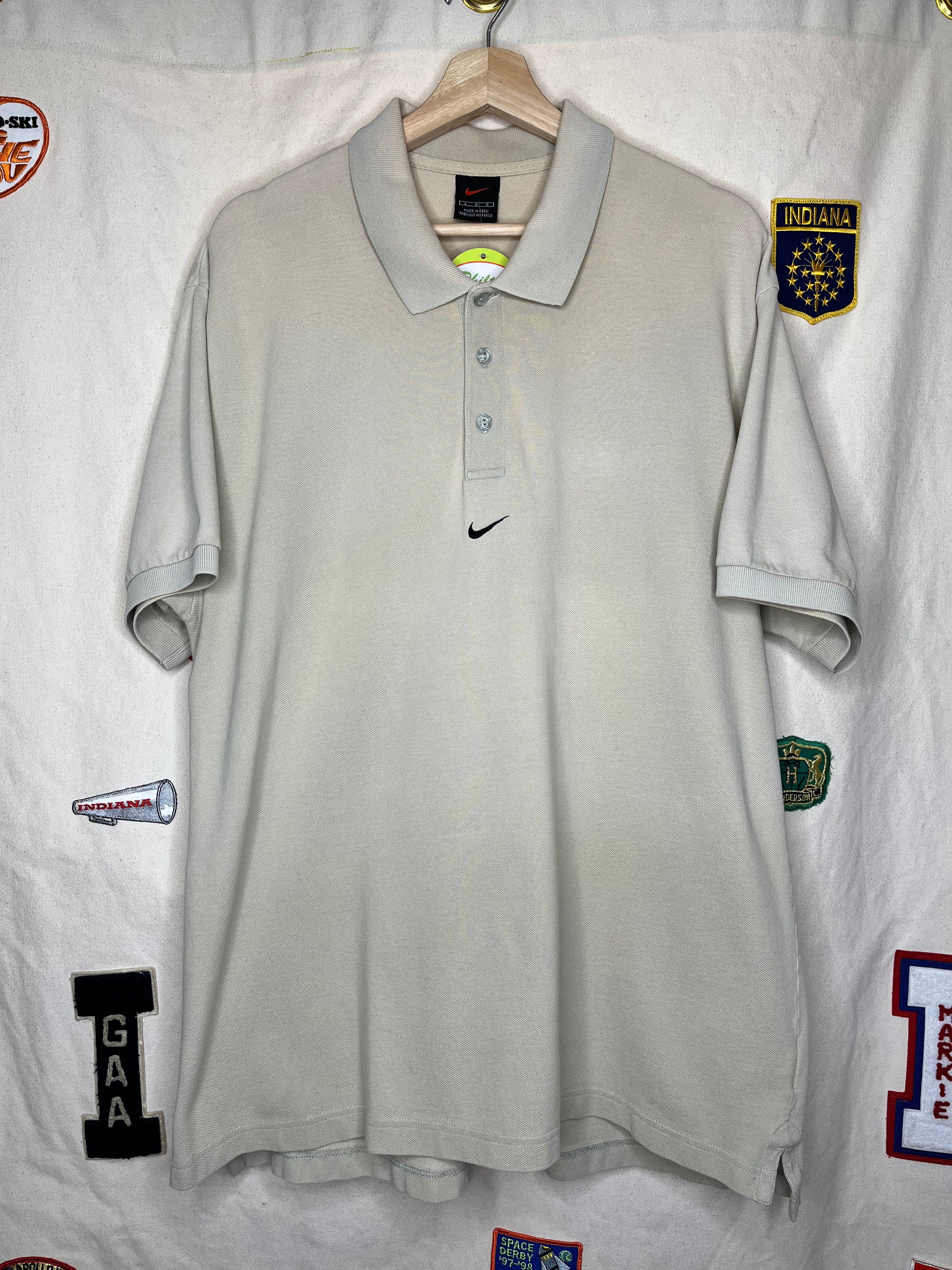 Vintage Nike Center Swoosh Tan Collared Polo Shirt Large