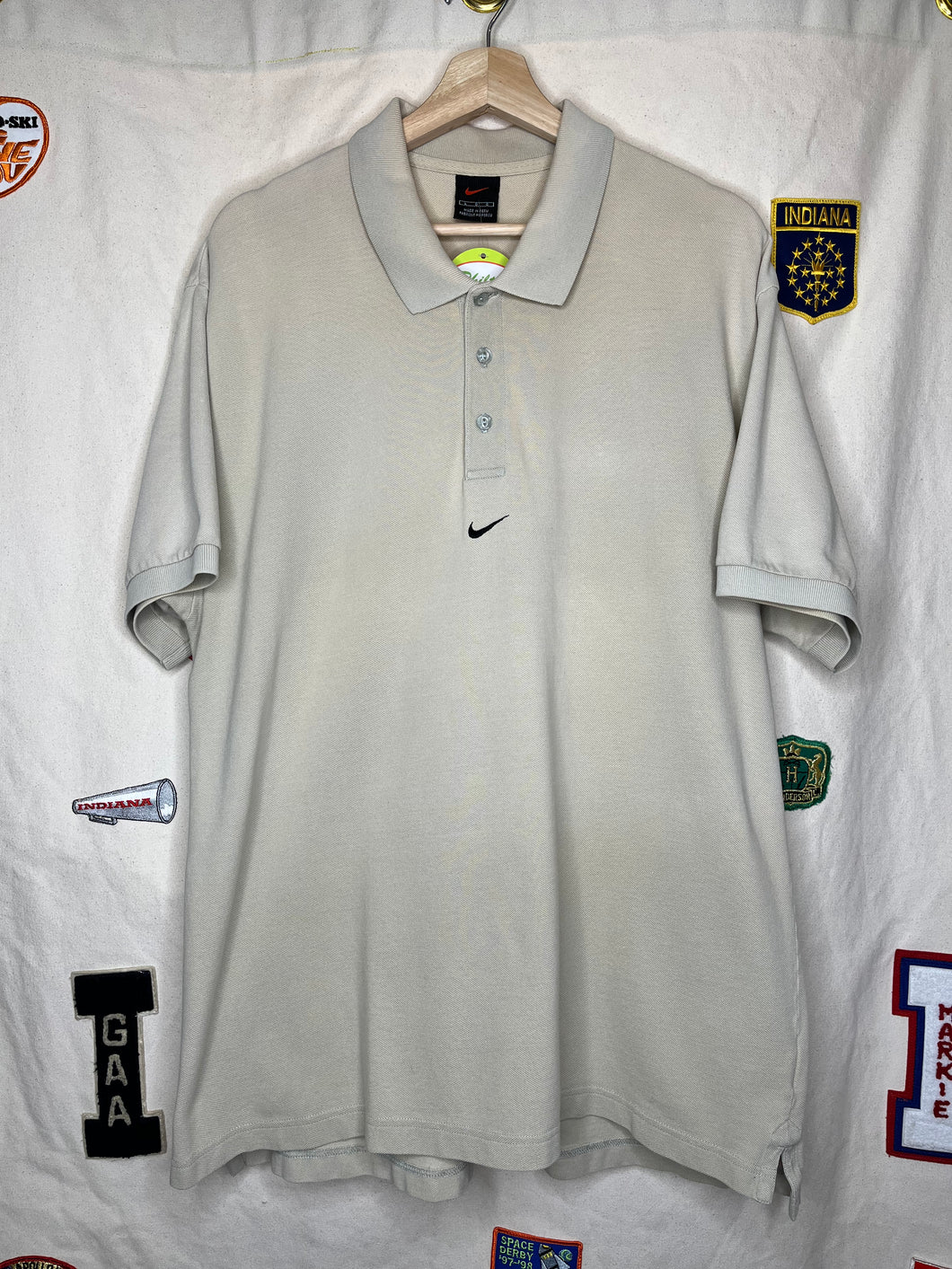 Vintage Nike Center Swoosh Tan Collared Polo Shirt: Large