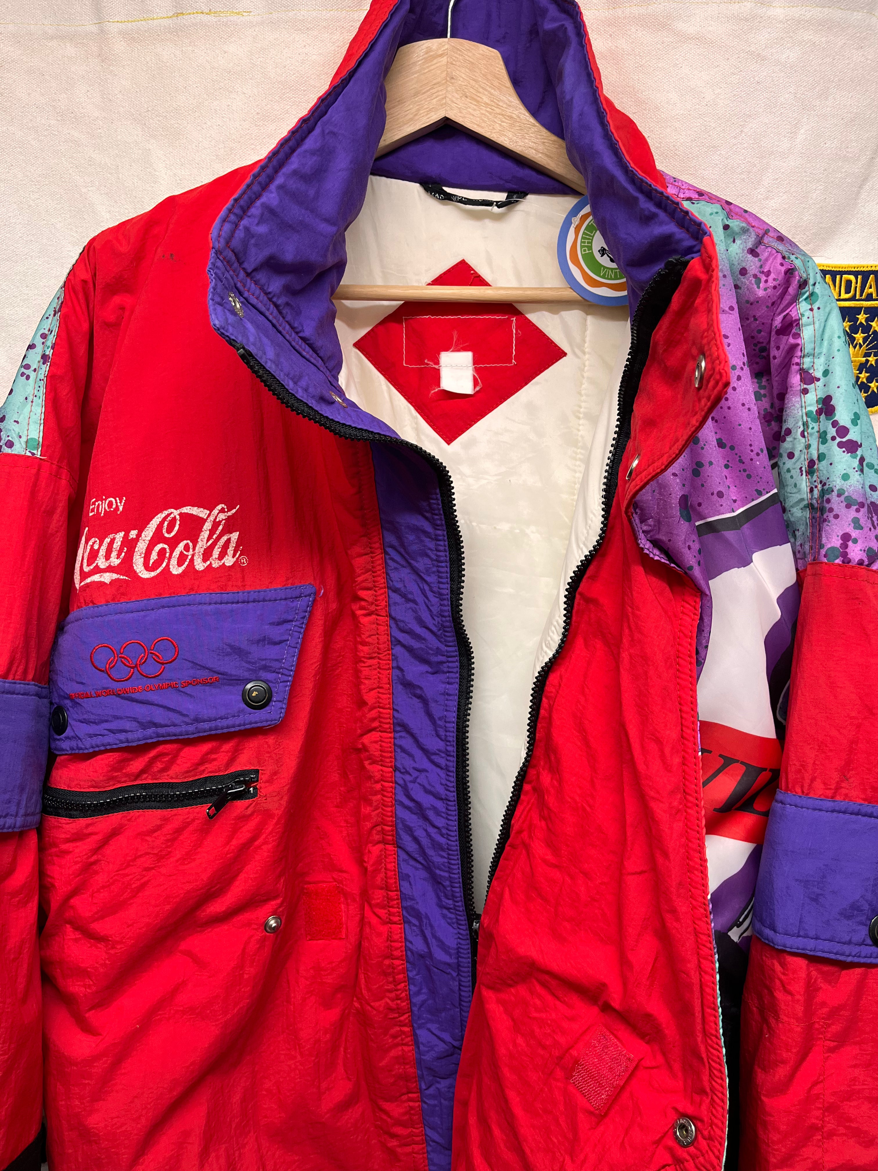 Vintage Coca-Cola Albertvile Winter Olympics 1992 Ski Puffer Jacket: XL
