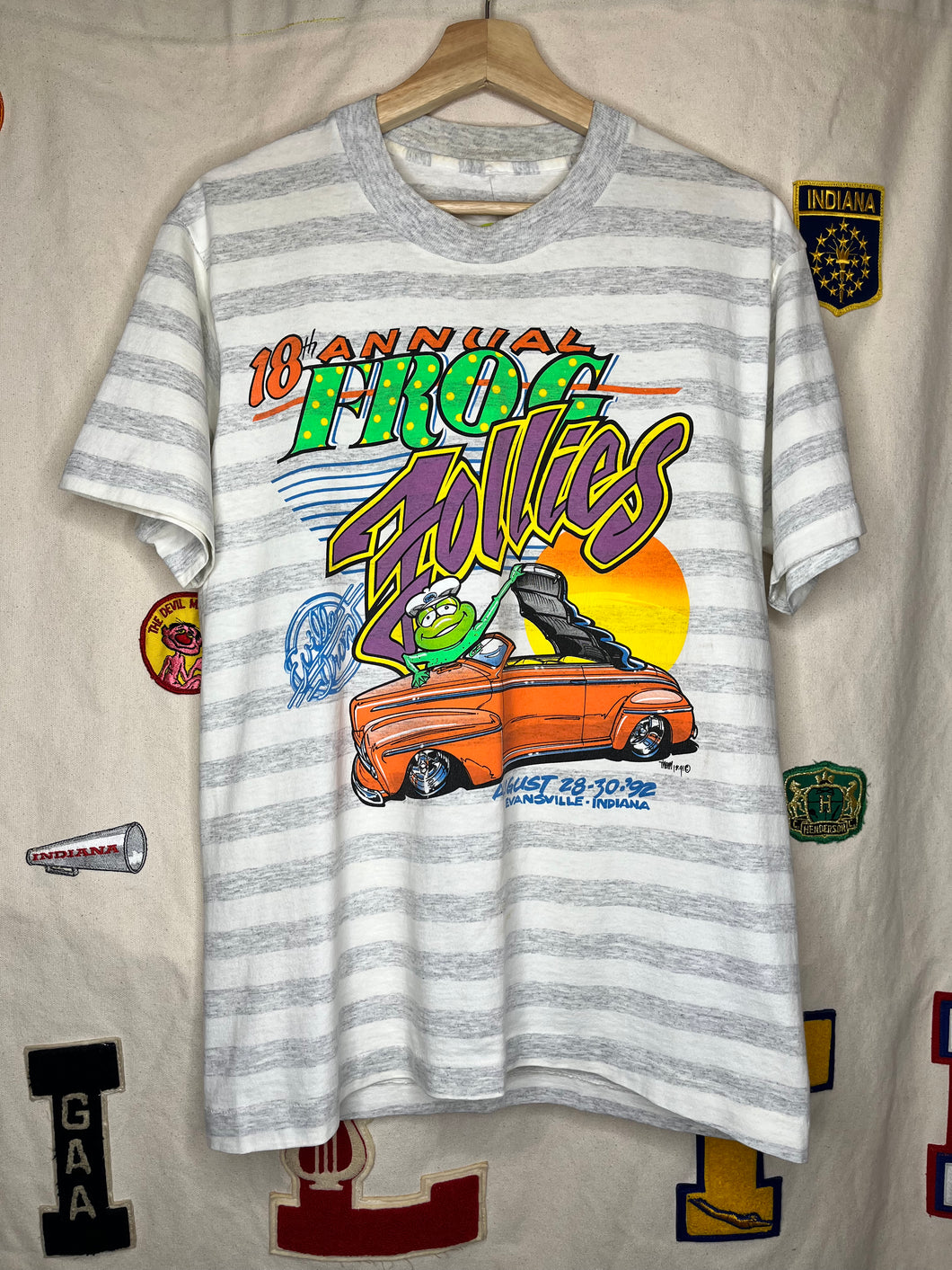 Vintage Frog Follies 1992 Evansville Striped Car Show T-Shirt: Medium