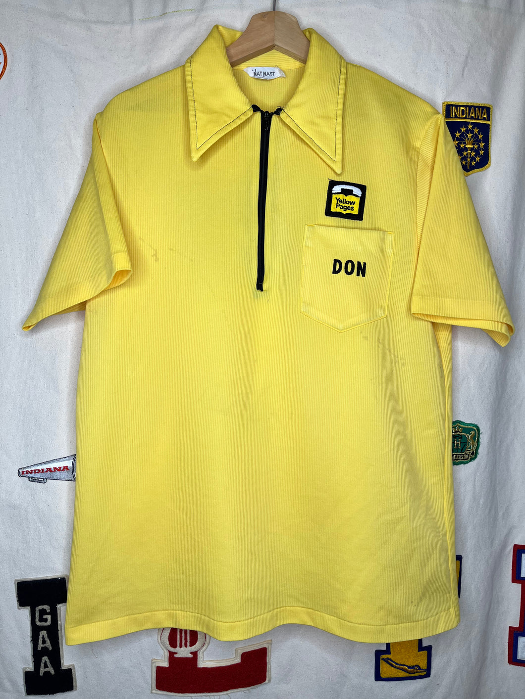Vintage Yellow Pages 60's Work Bowling Shirt Nat Nast: Half-Zip Polo: Large