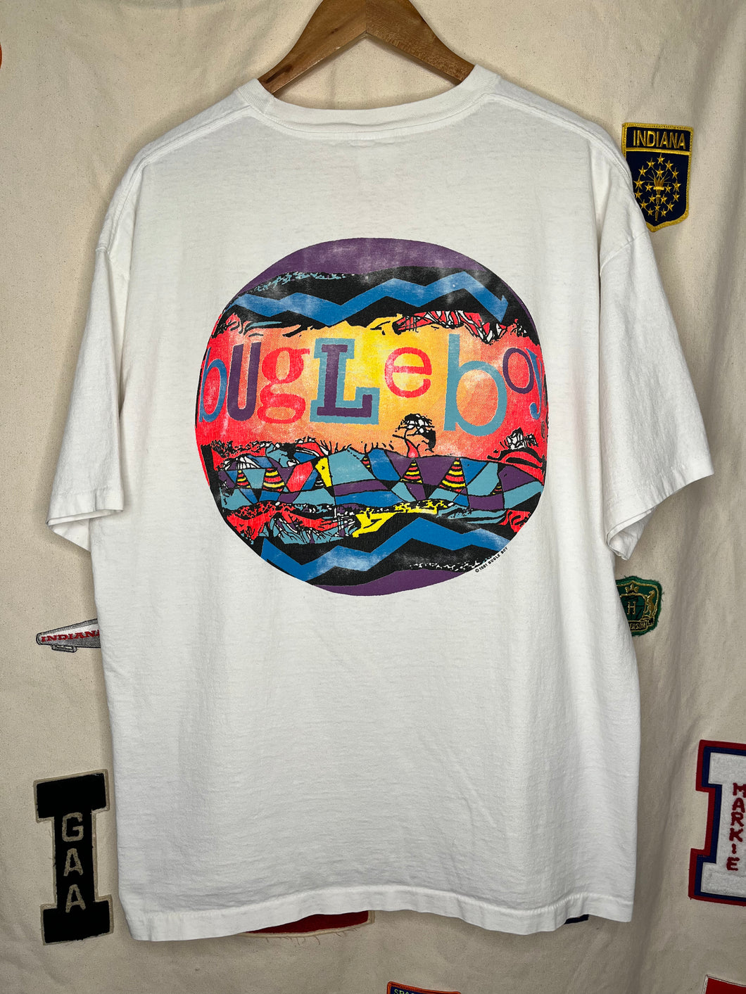 Vintage Bugle Boy Neon Psychedelic Surf 90's Graphic T-Shirt: XL