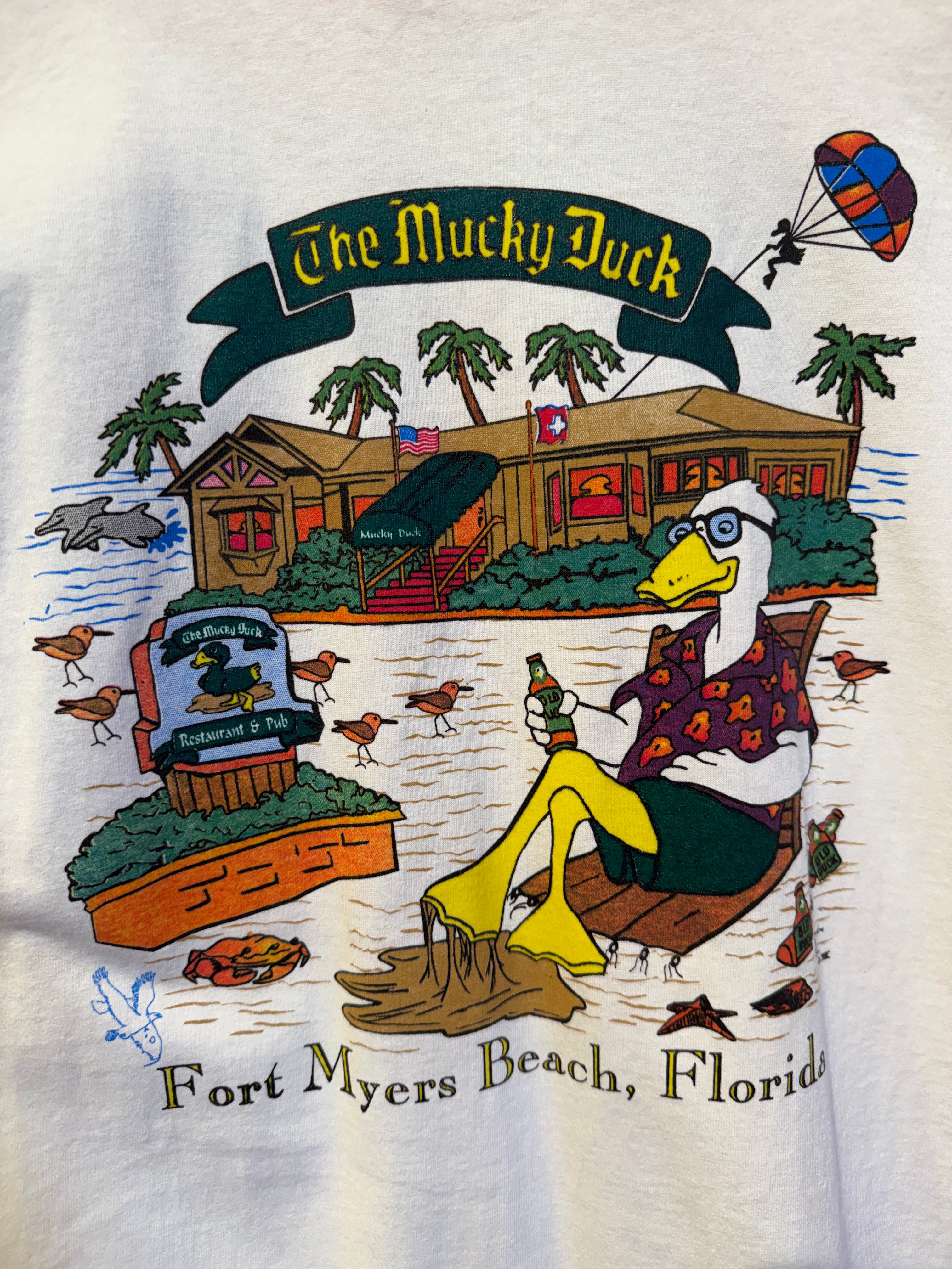 Vintage Mucky Duck Fort Myers Beach Florida T-Shirt: XL