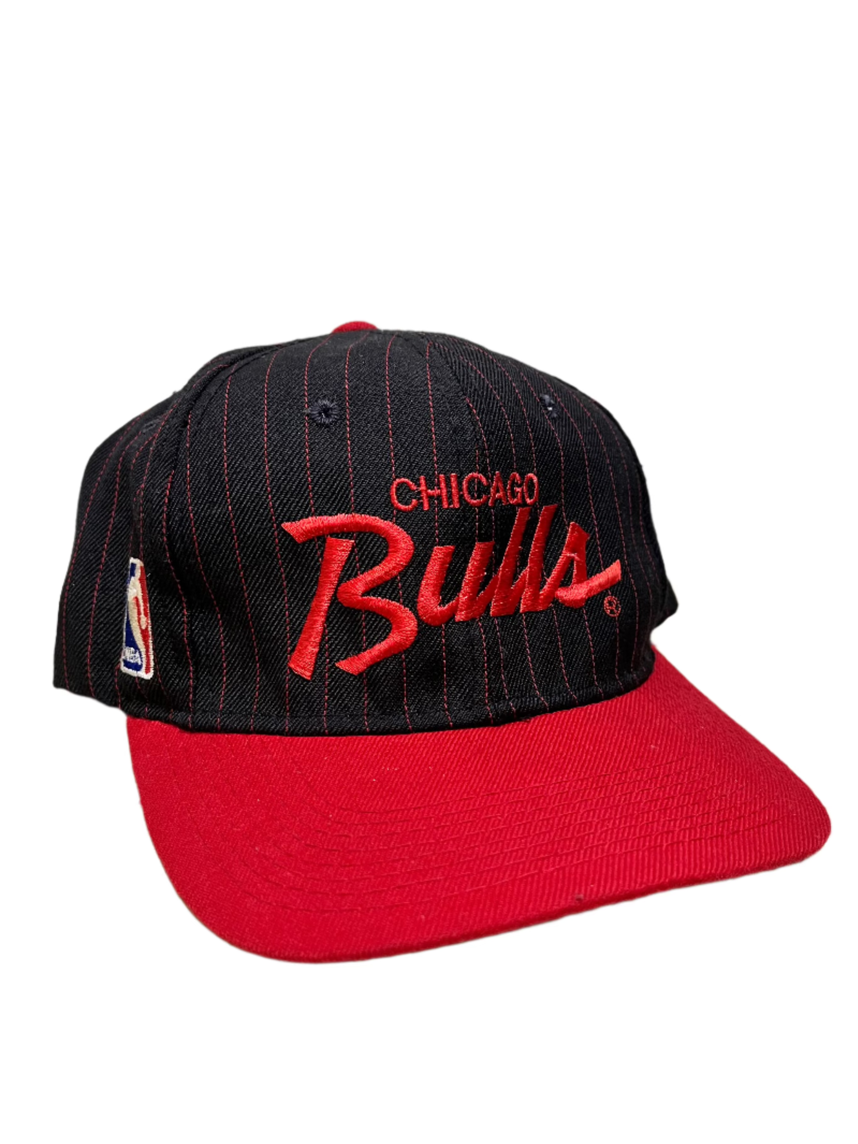Vintage Chicago Bulls Sports Specialties Script Pinstripe NBA Black Snapback Hat