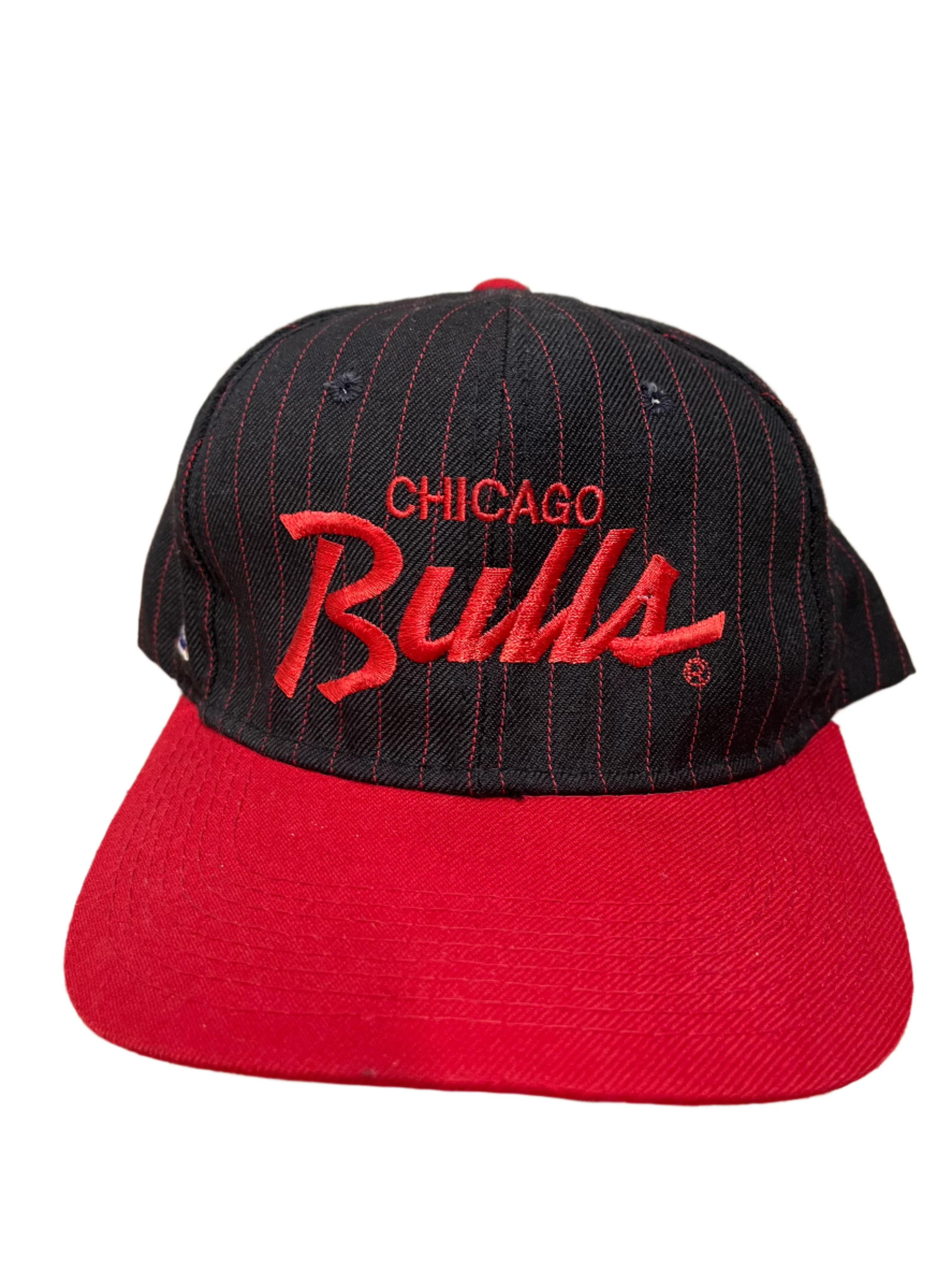 Vintage Chicago Bulls Sports Specialties Script Pinstripe NBA Black Snapback Hat