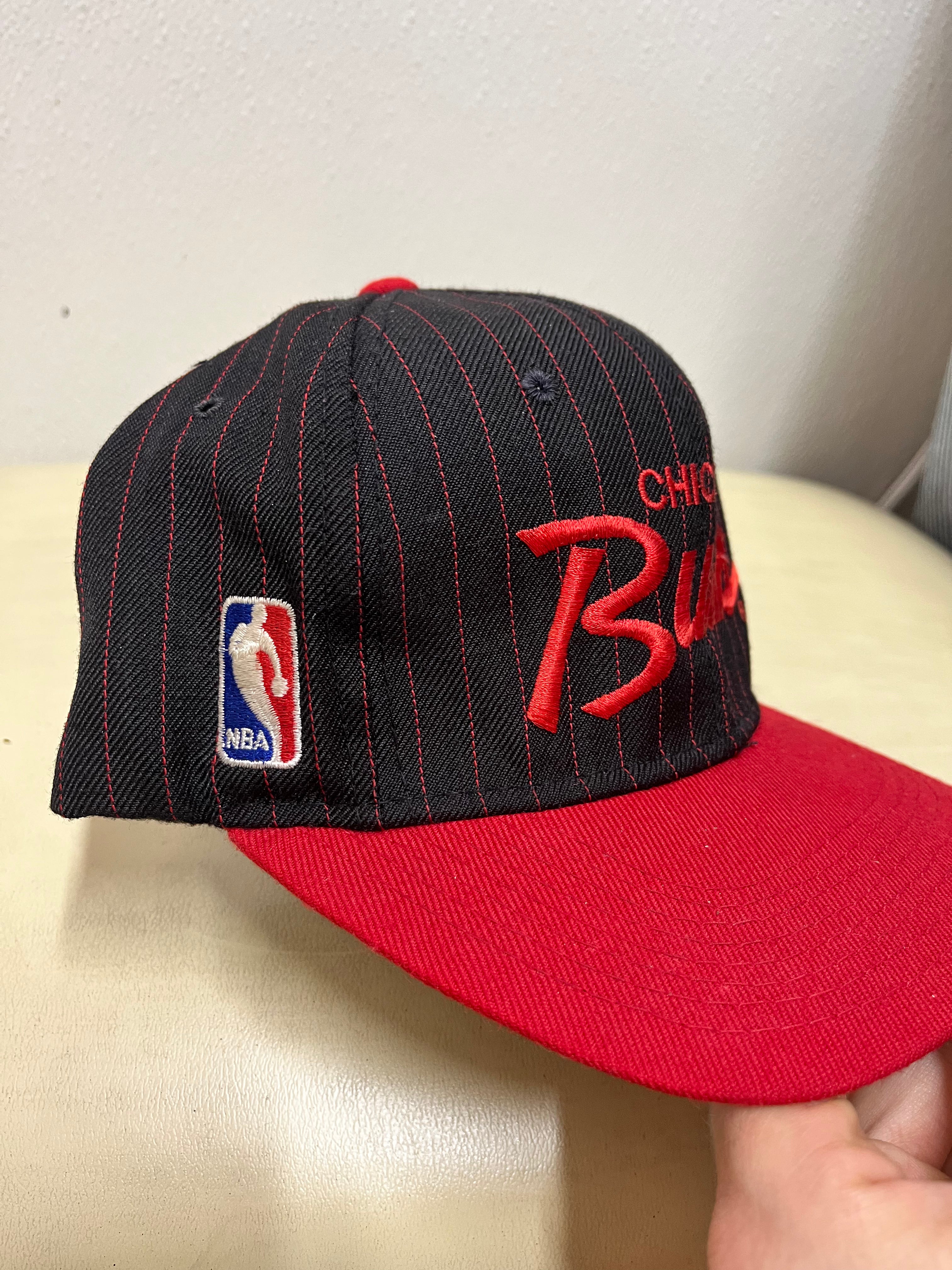 Vintage Chicago Bulls Sports Specialties Script Pinstripe NBA Black Snapback Hat