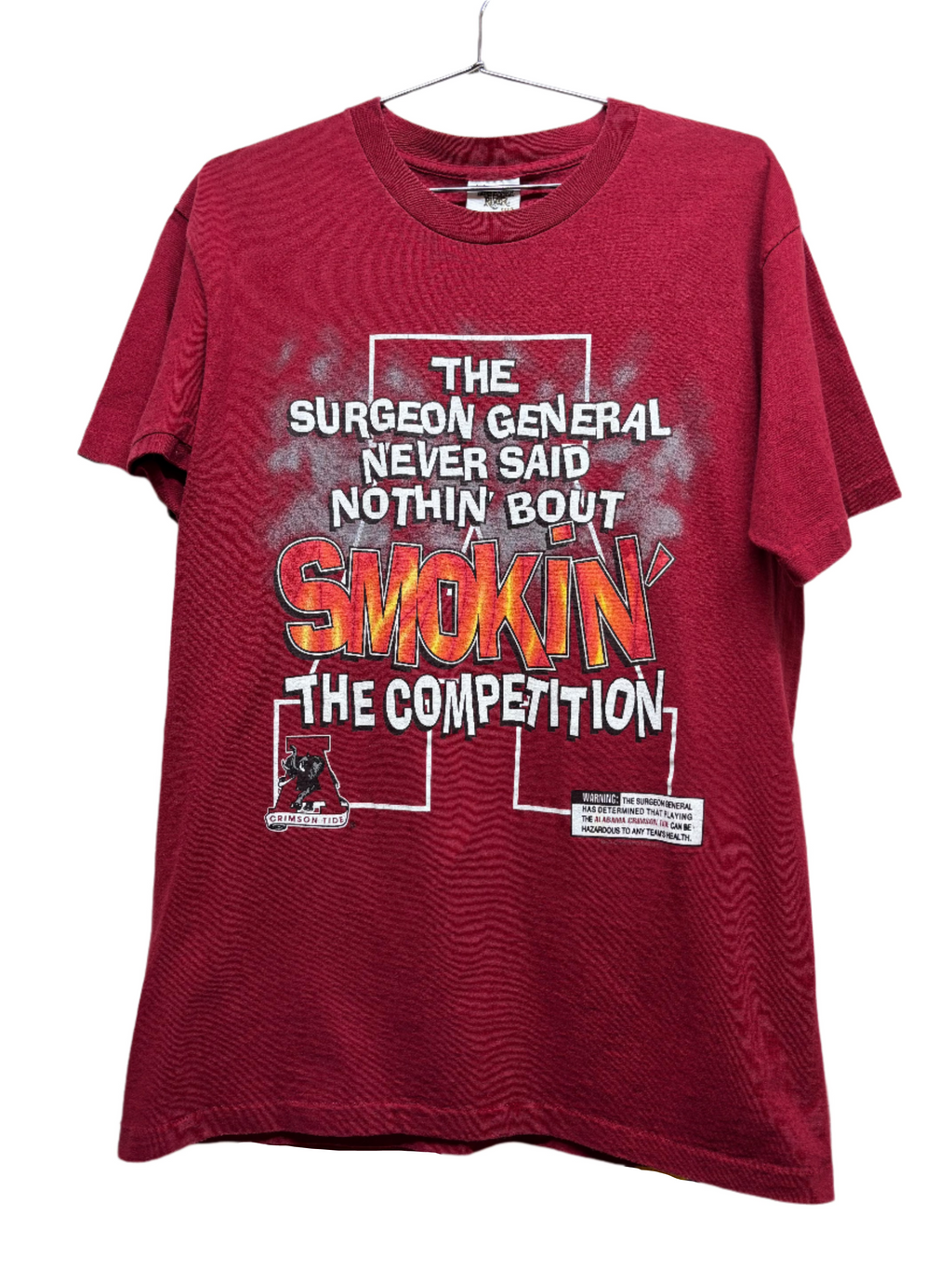 Vintage University of Alabama Crimson Tide Elephants Smokin the Competition Surgeon General Warning T-Shirt: Large