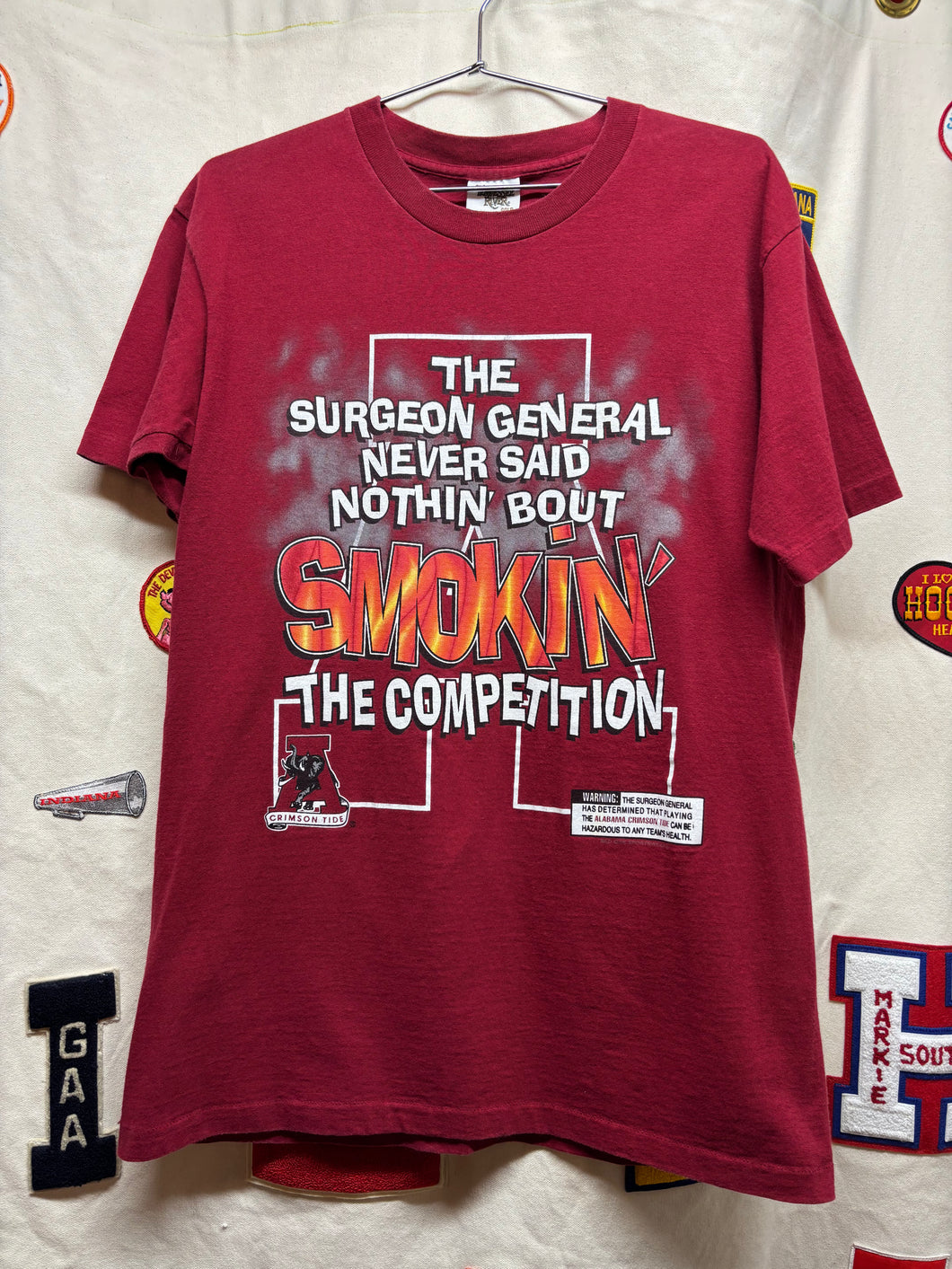 Vintage University of Alabama Crimson Tide Elephants Smokin the Competition Surgeon General Warning T-Shirt: Large