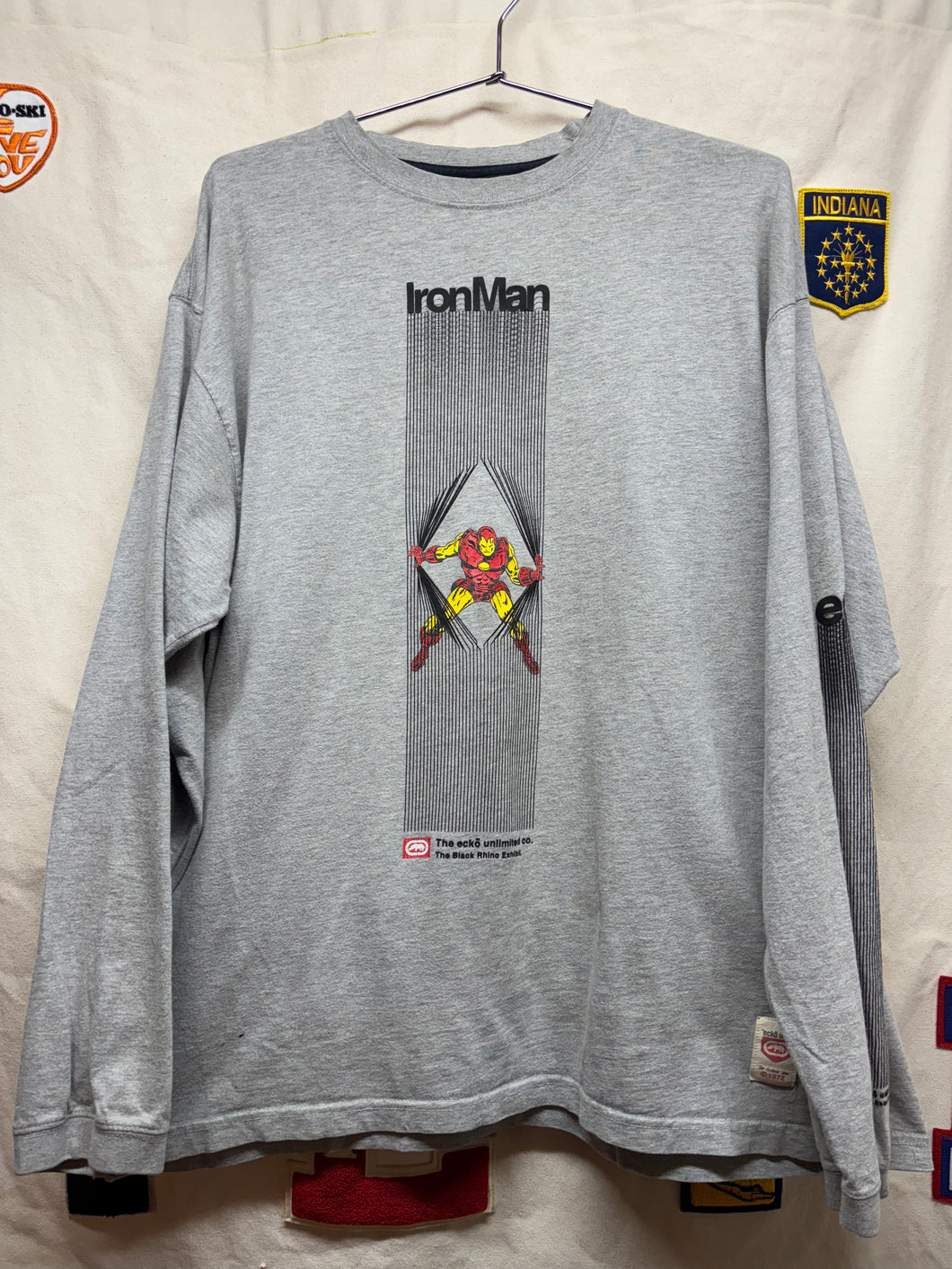 Vintage Y2K Ecko Unltd Ironman Marvel Black Rhino Exhibit Longsleeve Grey T-Shirt: Large