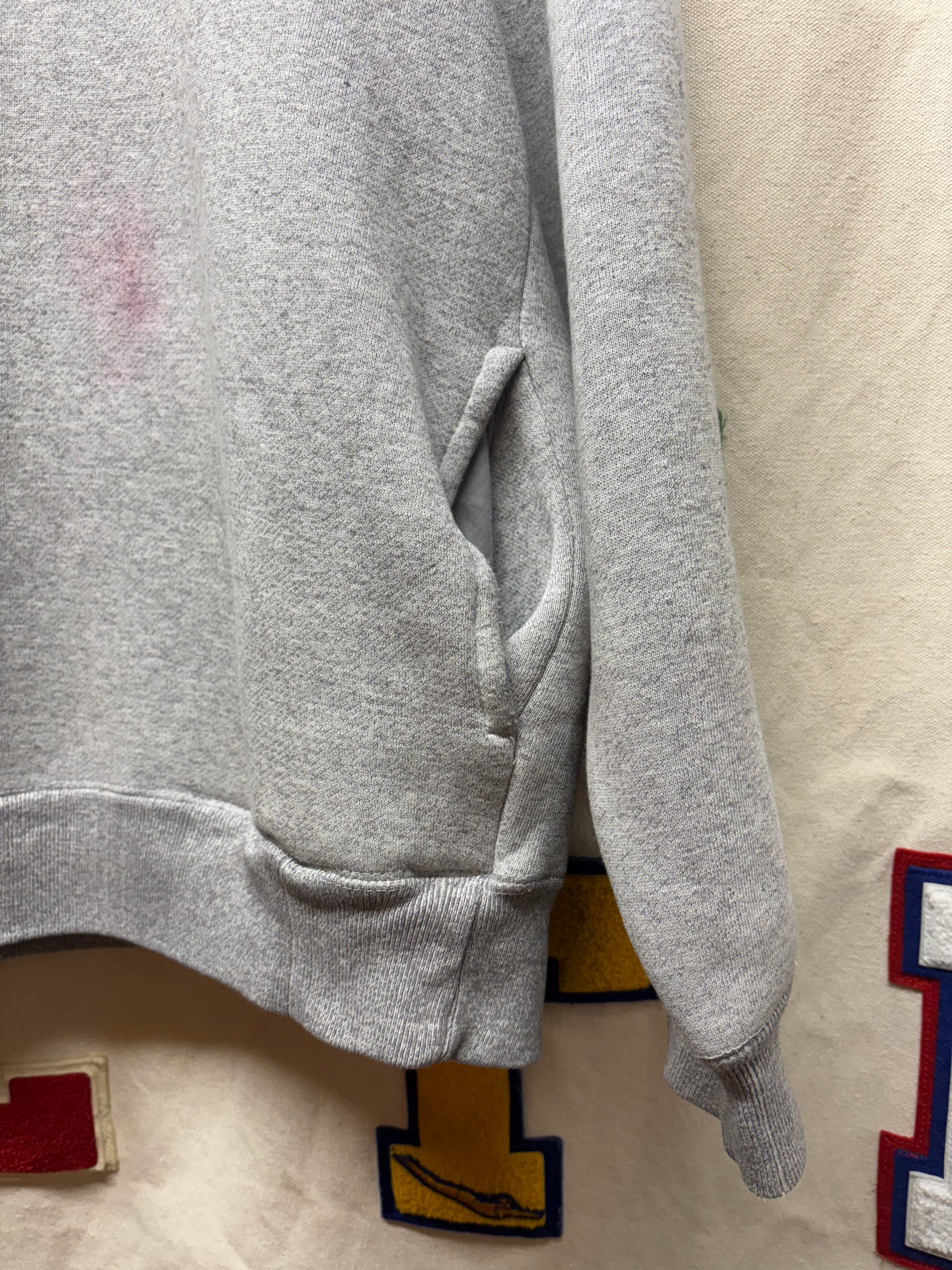 Vintage Vision Streetwear 90's Grey Crewneck Pockets Embroidered Sweatshirt: Large