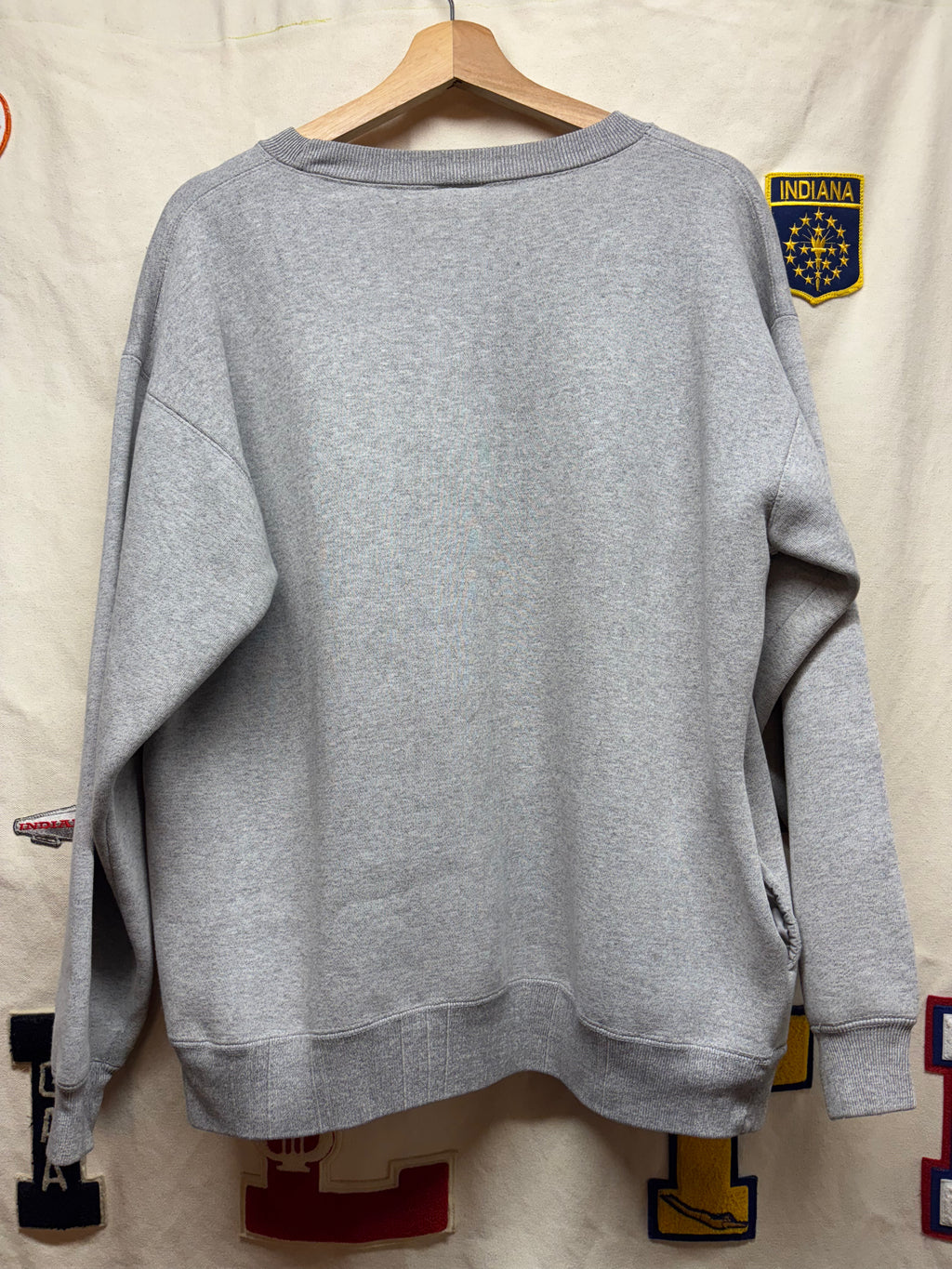Vintage Vision Streetwear 90's Grey Crewneck Pockets Embroidered Sweatshirt: Large