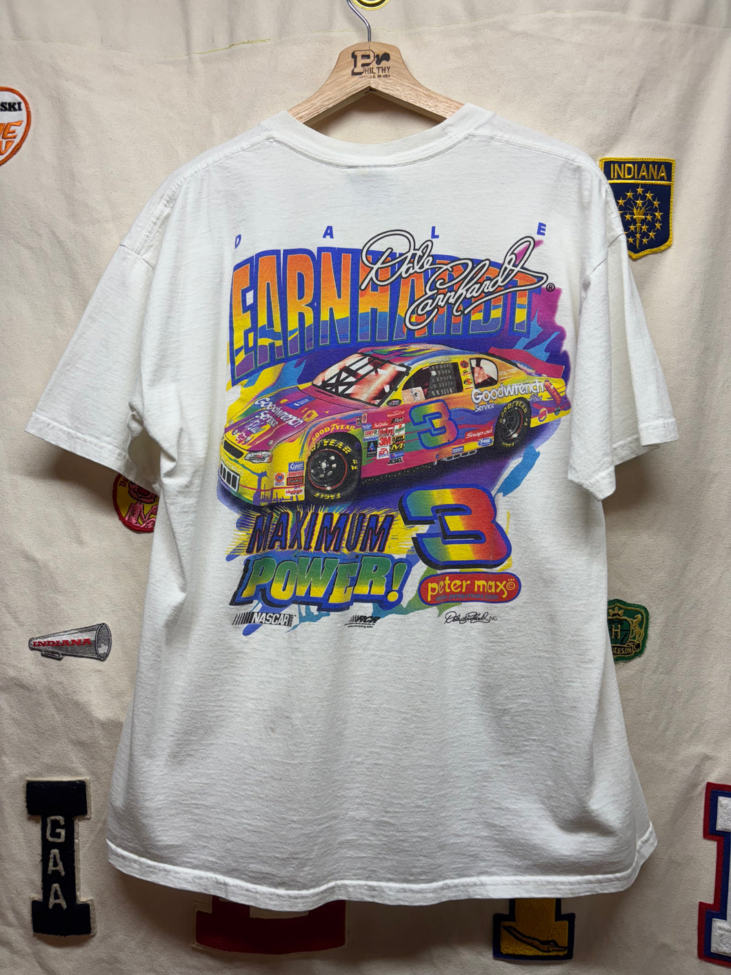 Vintage Dale Earnhardt Peter Max NASCAR 3 Maximum Power 2000 White T-Shirt: Large