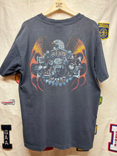 Load image into Gallery viewer, Vintage Liquid Blue Hog Wild 1994 Distressed Skelton Biker Moon Pigs T-Shirt: XL
