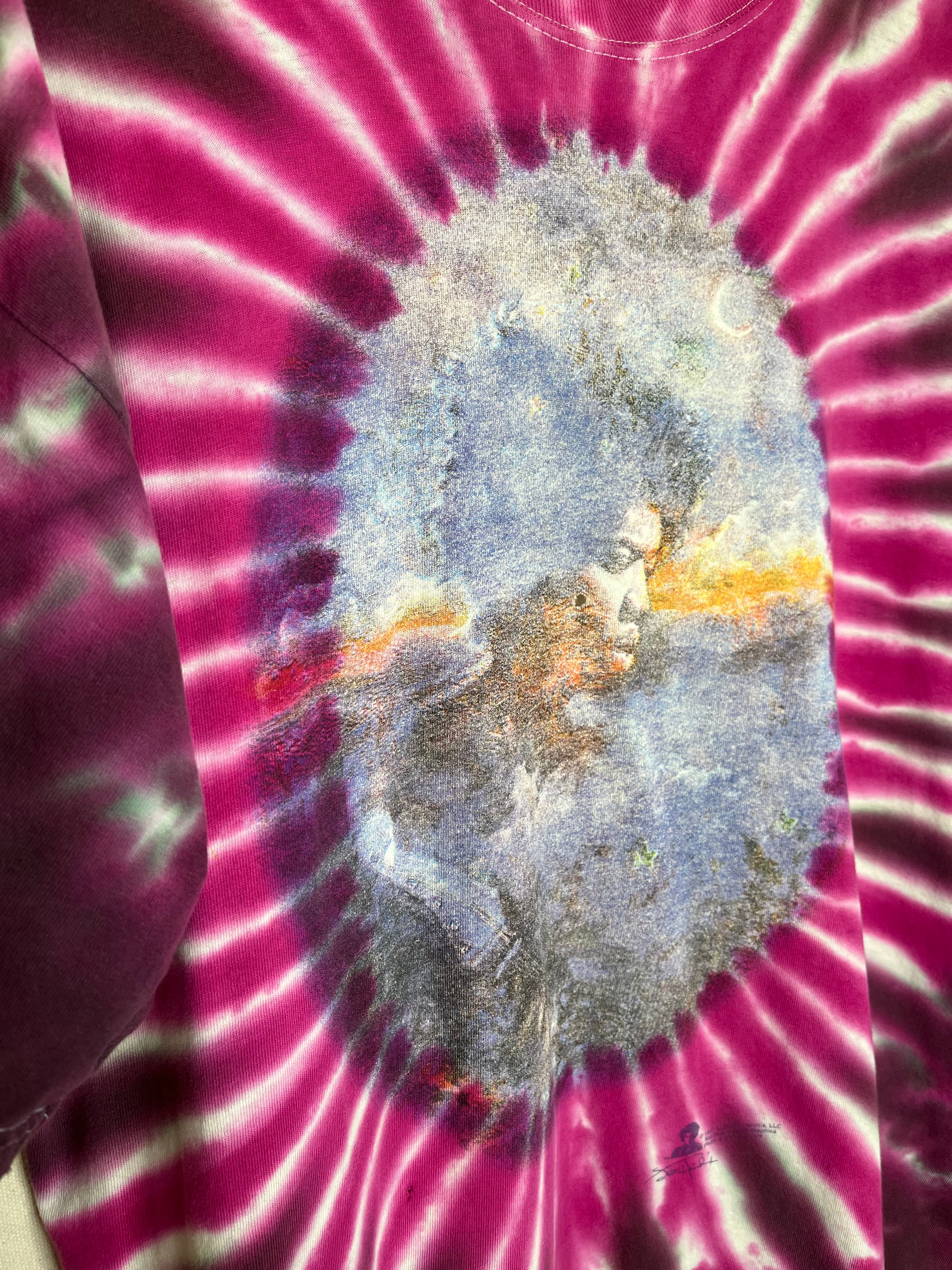 Vintage Jimi Hendrix In From The Storm Lyrics Pink Tie-Dye 1997 T-Shirt: XL