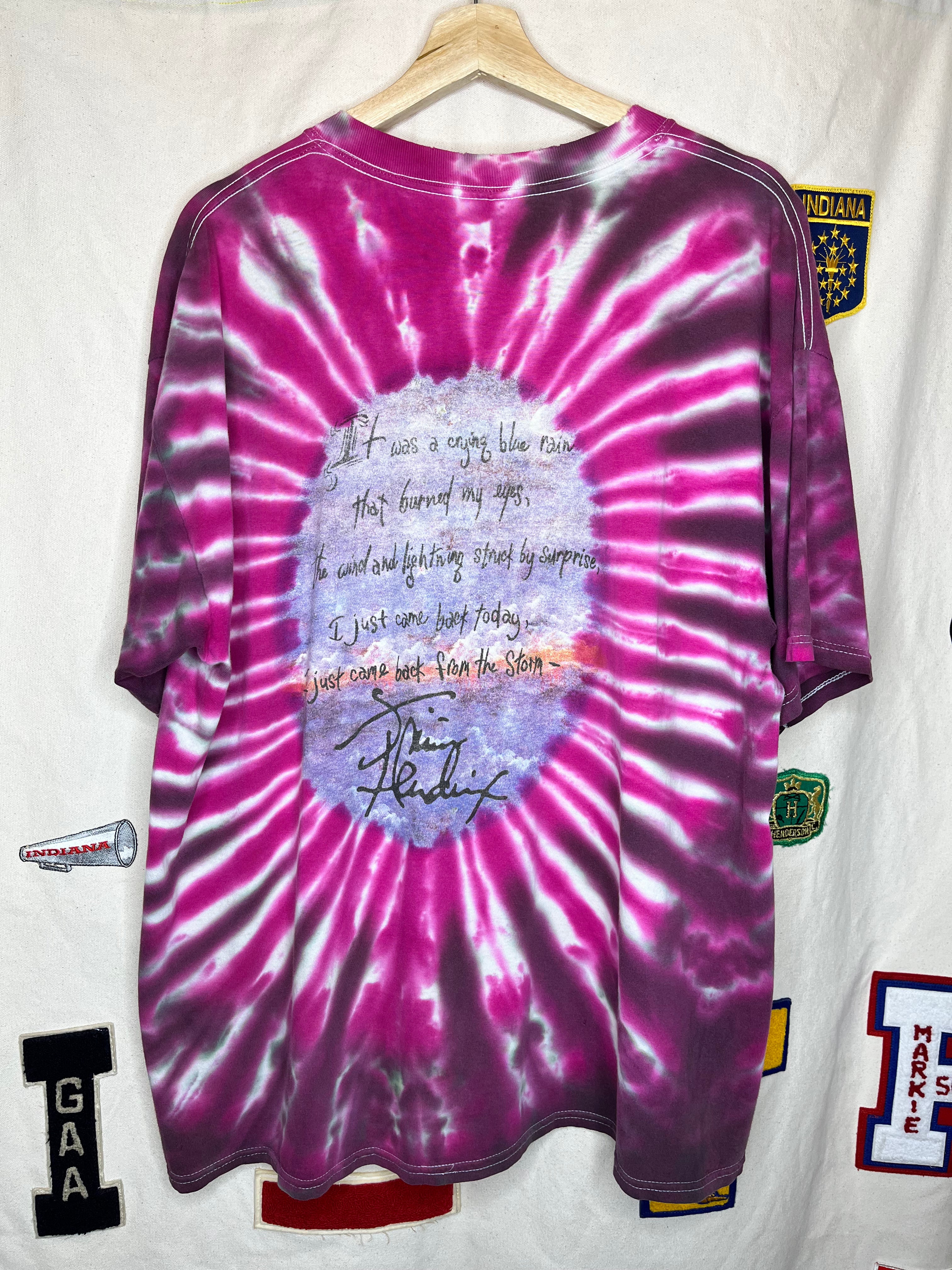 Vintage Jimi Hendrix In From The Storm Lyrics Pink Tie-Dye 1997 T-Shirt: XL