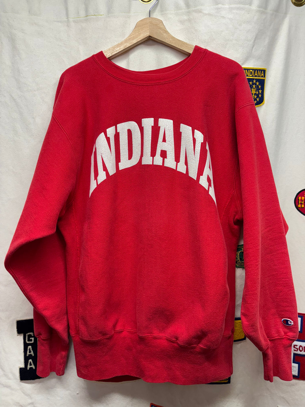 Vintage Indiana University Hoosiers IU Red Champion Reverse Weave Crewneck Sweatshirt: Large