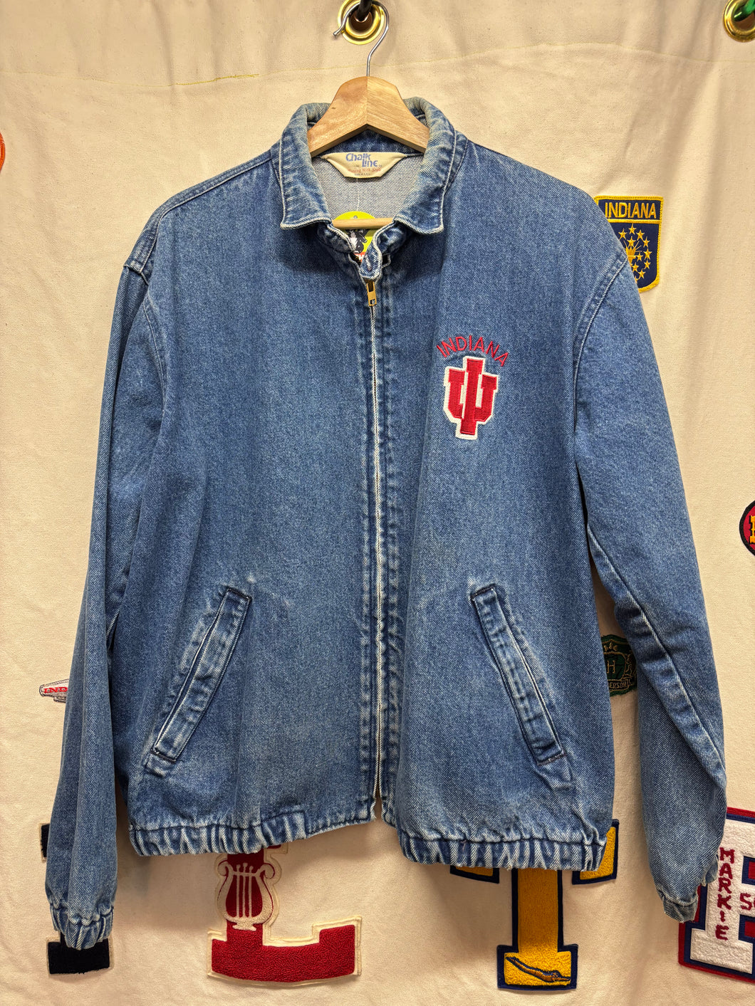 Vintage Indiana University Hoosiers IU Denim Chalkline Zip-Up 90's Jean Jacket: Large