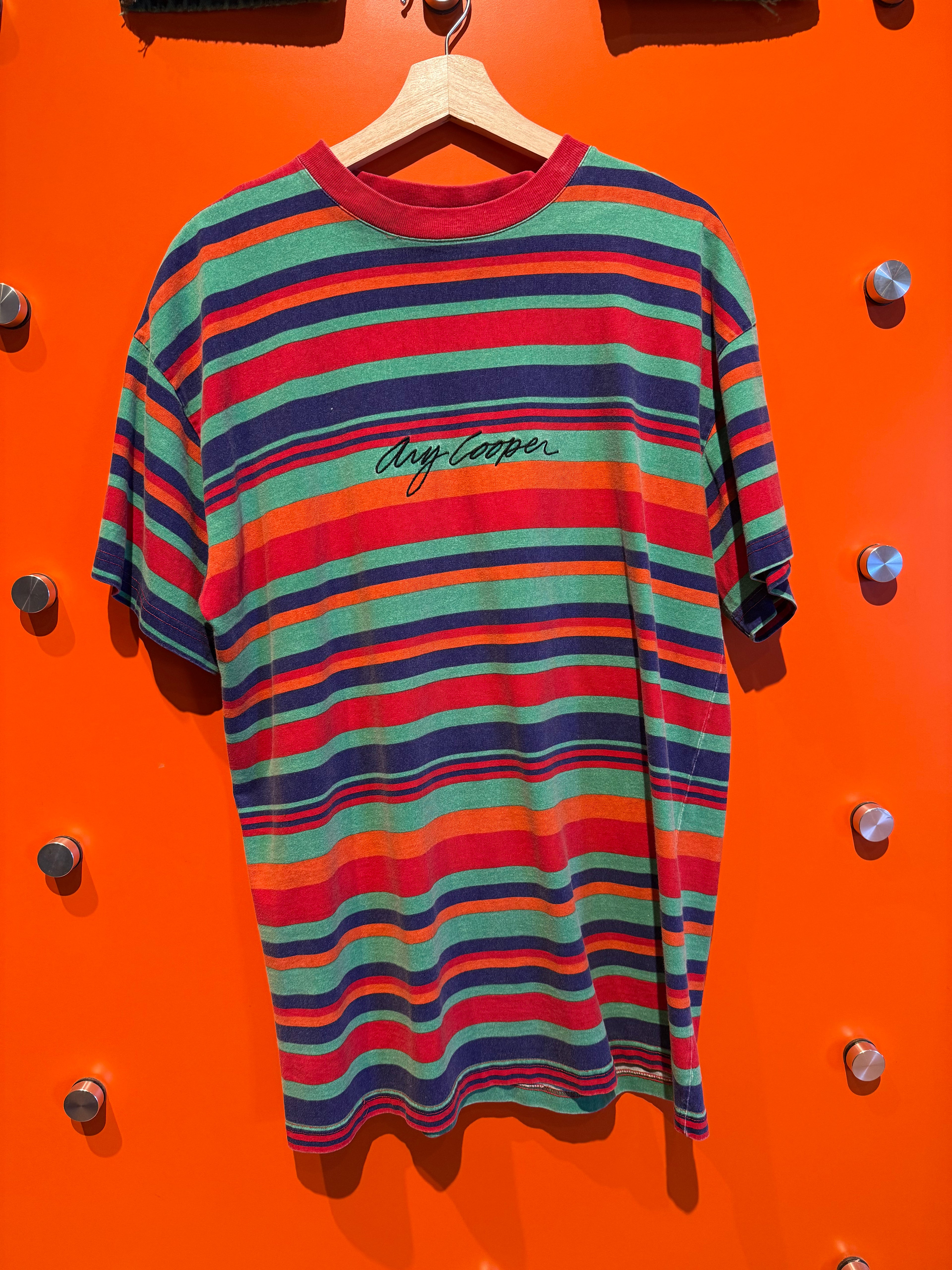 Vintage Any Cooper Striped T-Shirt: L/XL
