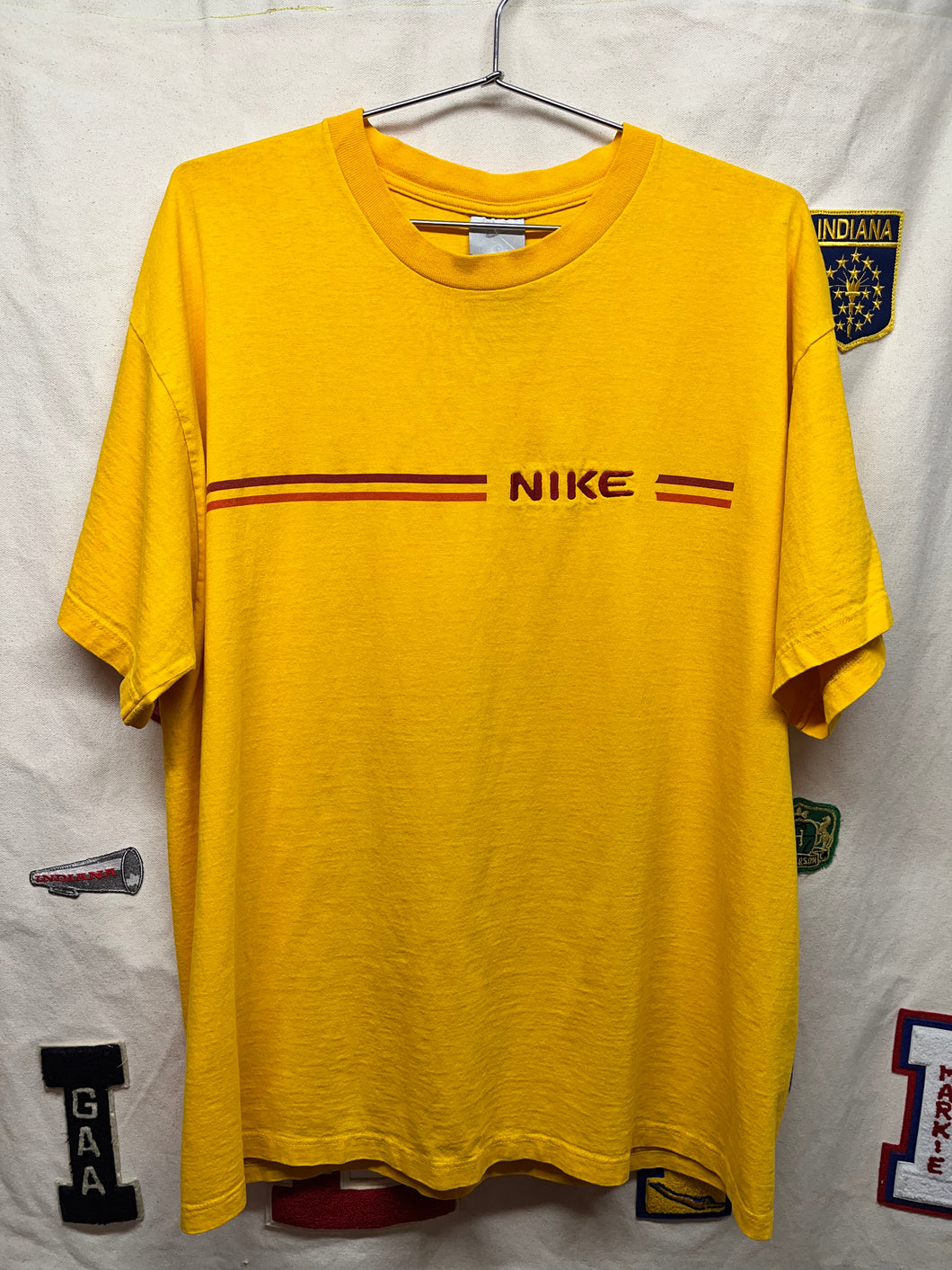 Vintage Nike Embroidered Yellow Stripe Y2K T-Shirt: Large