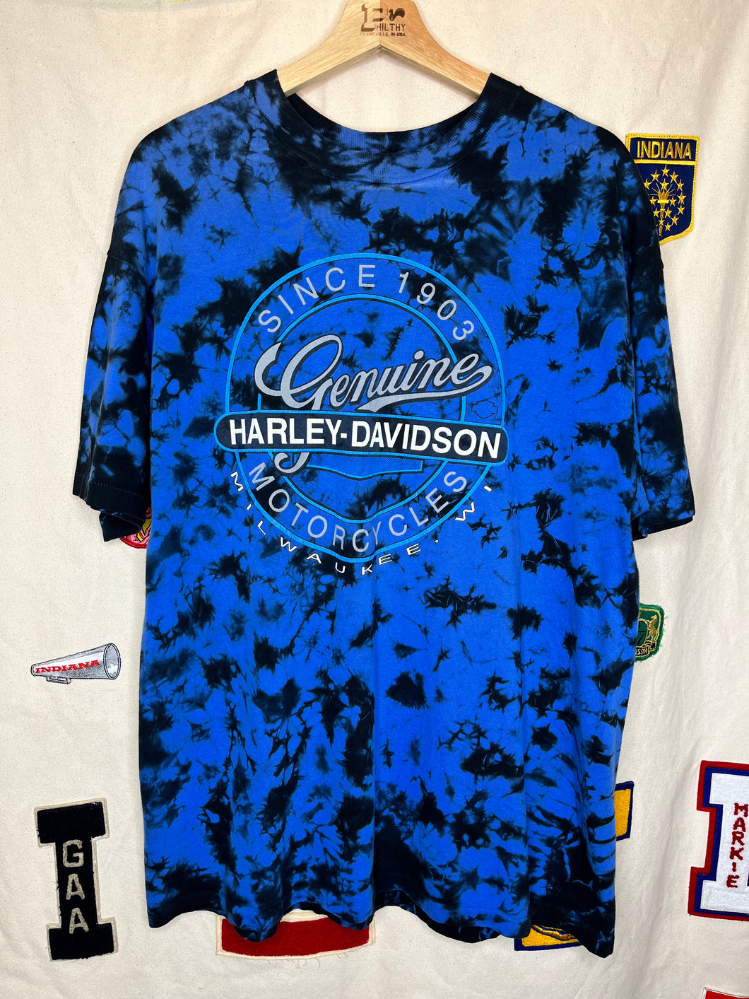 Vintage Harley Davidson Blue Tie-Dye Coastal South Carolina Myrtle Beach T-Shirt: XL
