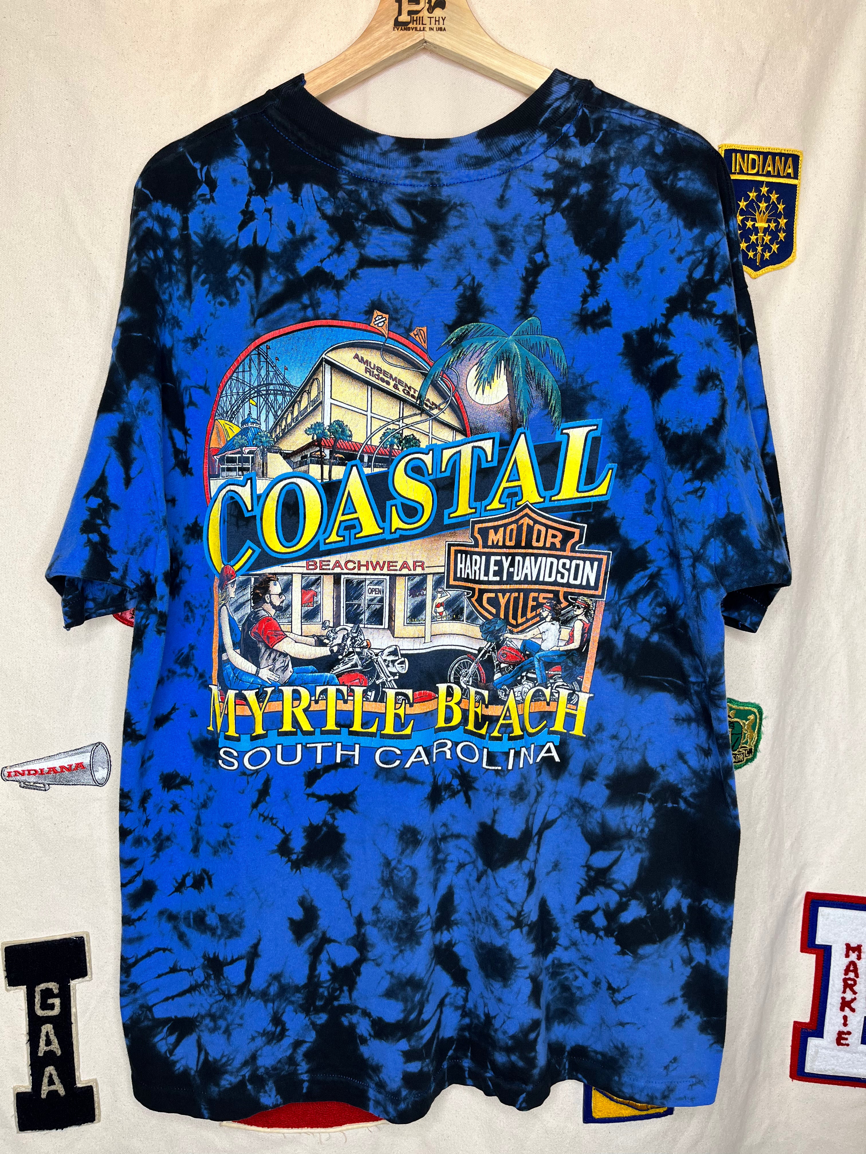 Vintage Harley Davidson Blue Tie-Dye Coastal South Carolina Myrtle Beach T-Shirt: XL